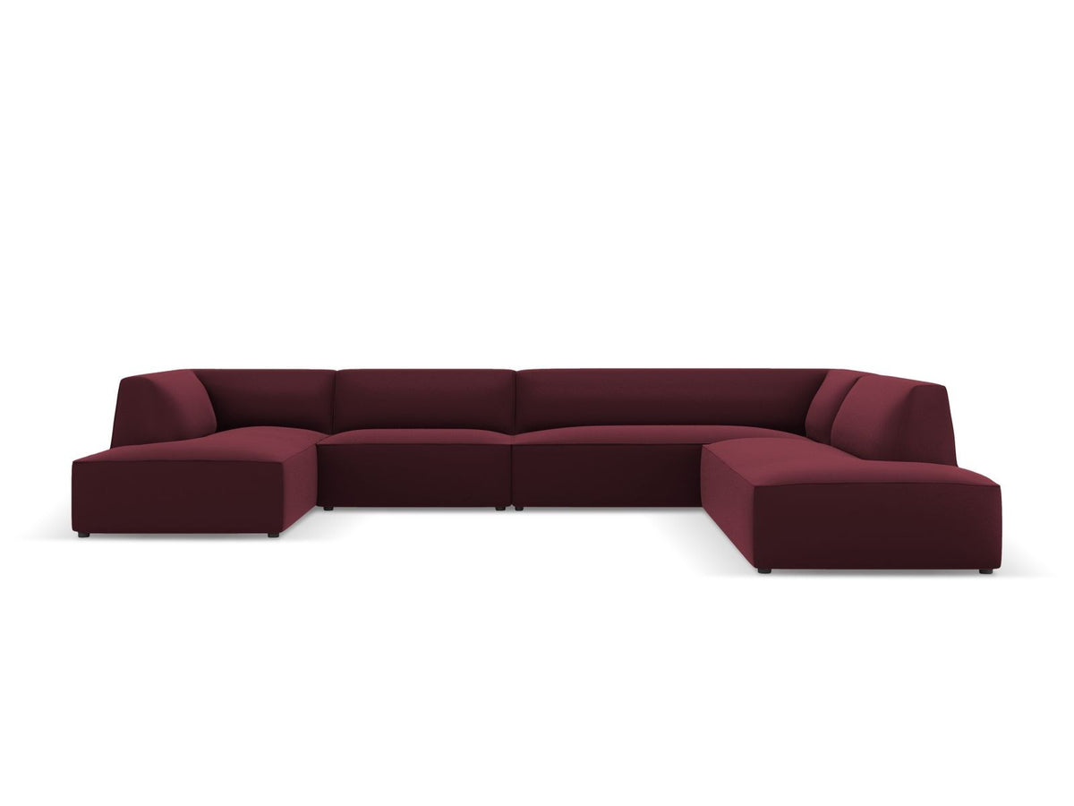 Modulares Panorama-Ecksofa rechts der Serie Siena von Cosmopolitan Design mit Kunstlederbezug Pacifico Cream, schwarzen Kunststoffbeinen und Récamiere.