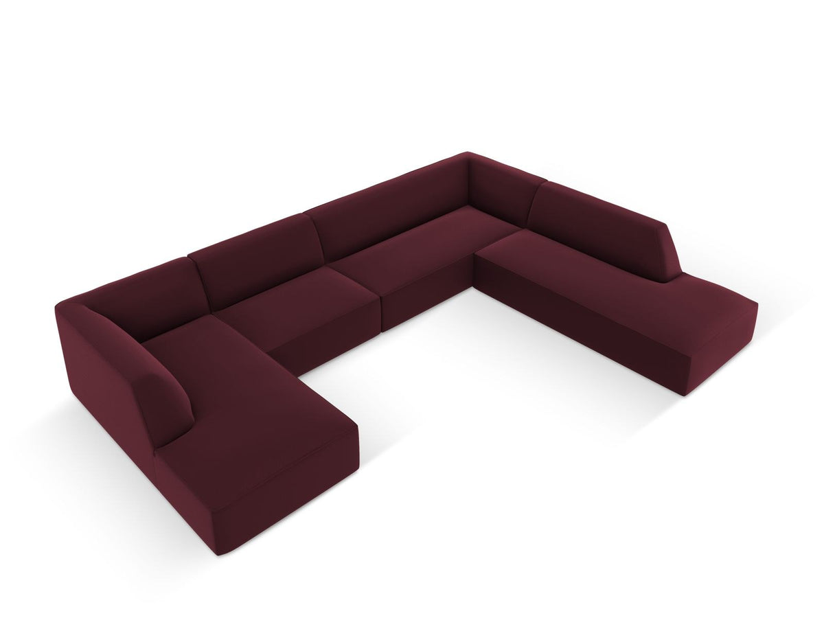 Modulares Panorama-Ecksofa rechts der Serie Siena von Cosmopolitan Design mit Kunstlederbezug Pacifico Cream, schwarzen Kunststoffbeinen und Récamiere.