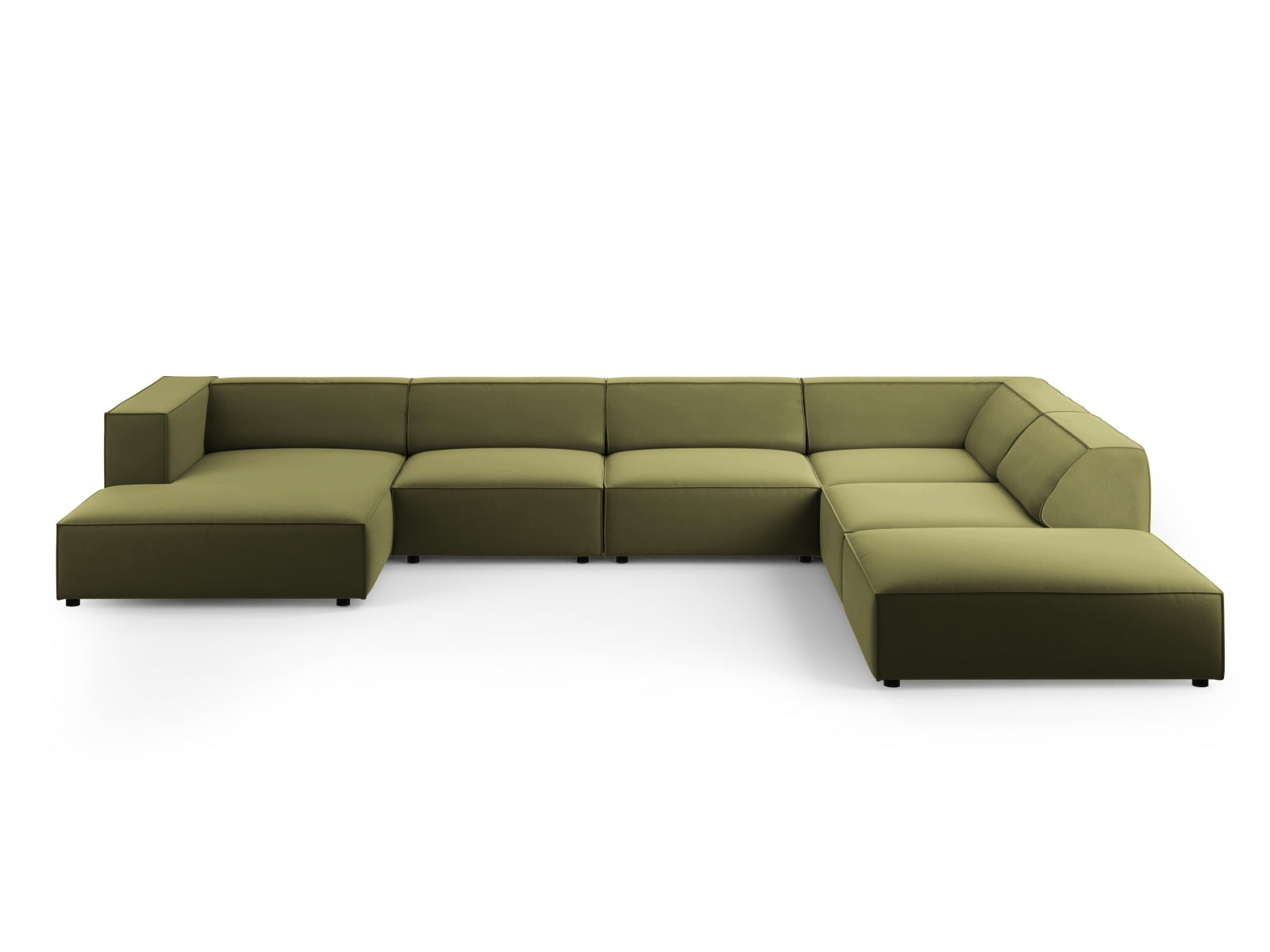 Arendal Velour Panoramic Ecksofa rechts 7 Sitzer in Light Green präsentiert im Onlineshop von KAQTU Design AG. Ecksofa rechts ist von Cosmopolitan Design