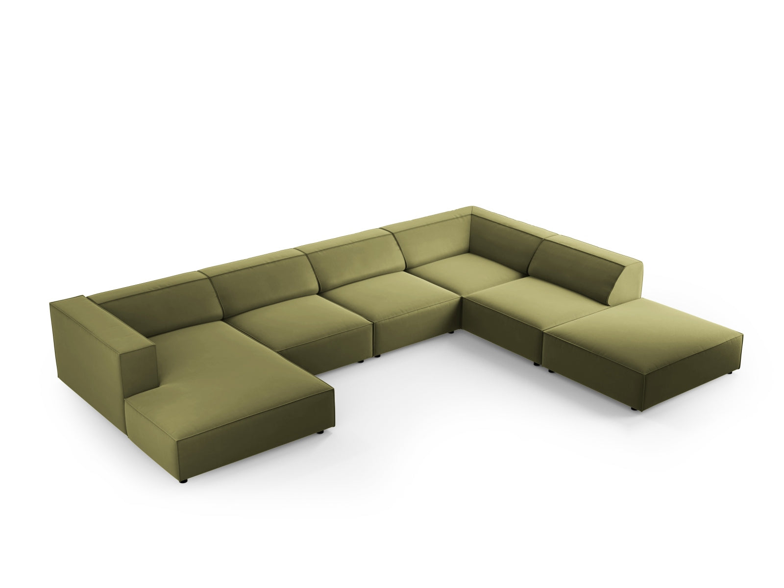 Arendal Velour Panoramic Ecksofa rechts 7 Sitzer in Light Green präsentiert im Onlineshop von KAQTU Design AG. Ecksofa rechts ist von Cosmopolitan Design