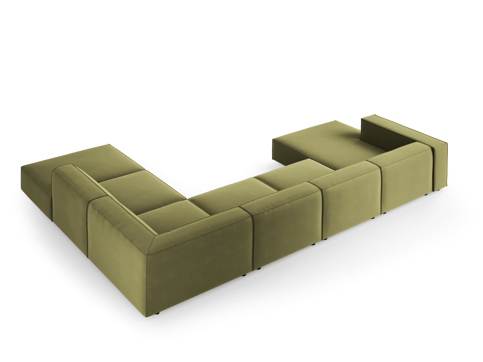 Arendal Velour Panoramic Ecksofa rechts 7 Sitzer in Light Green präsentiert im Onlineshop von KAQTU Design AG. Ecksofa rechts ist von Cosmopolitan Design