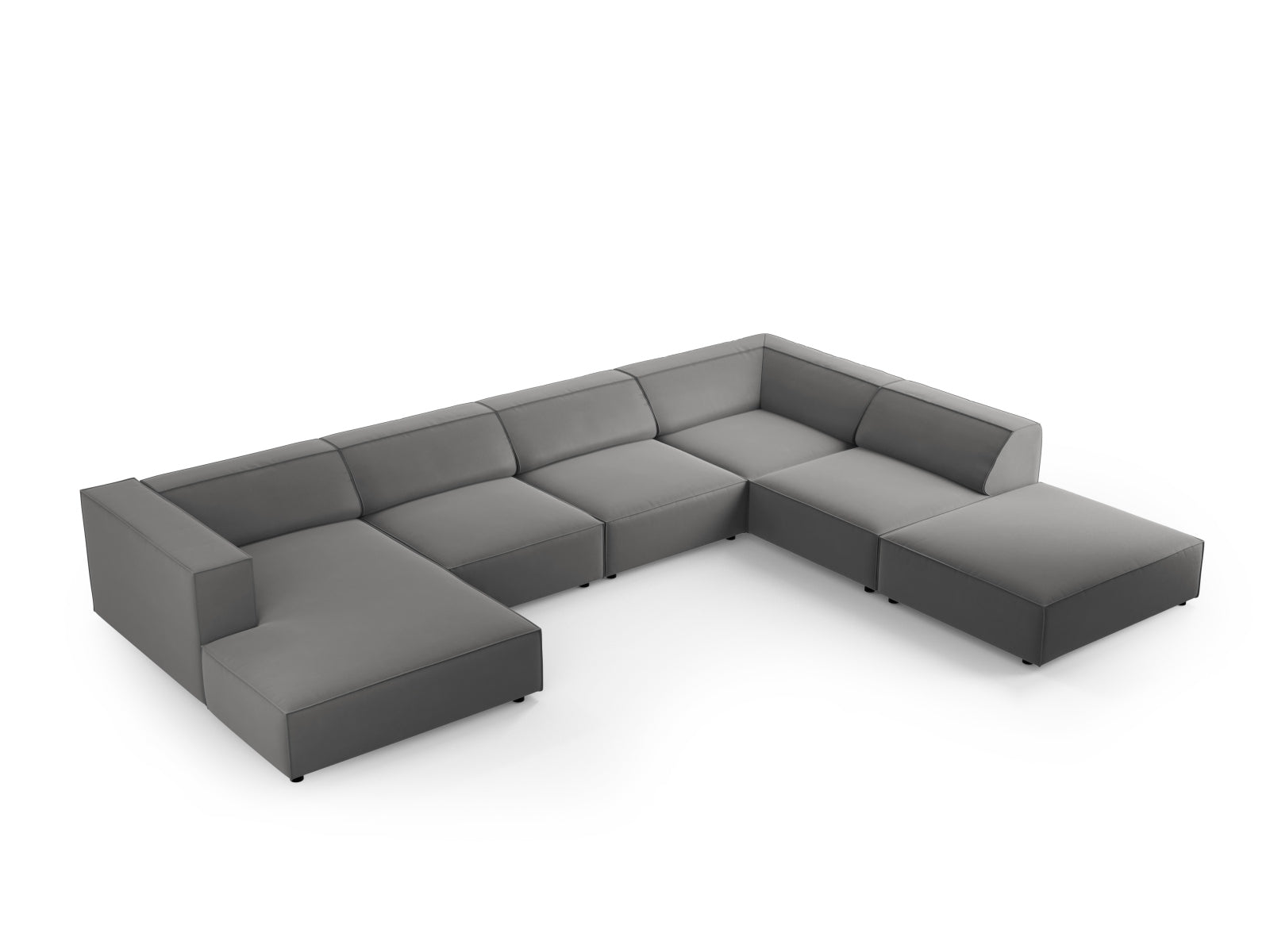Arendal Velour Panoramic Ecksofa rechts 7 Sitzer in Warm grey präsentiert im Onlineshop von KAQTU Design AG. Ecksofa rechts ist von Cosmopolitan Design