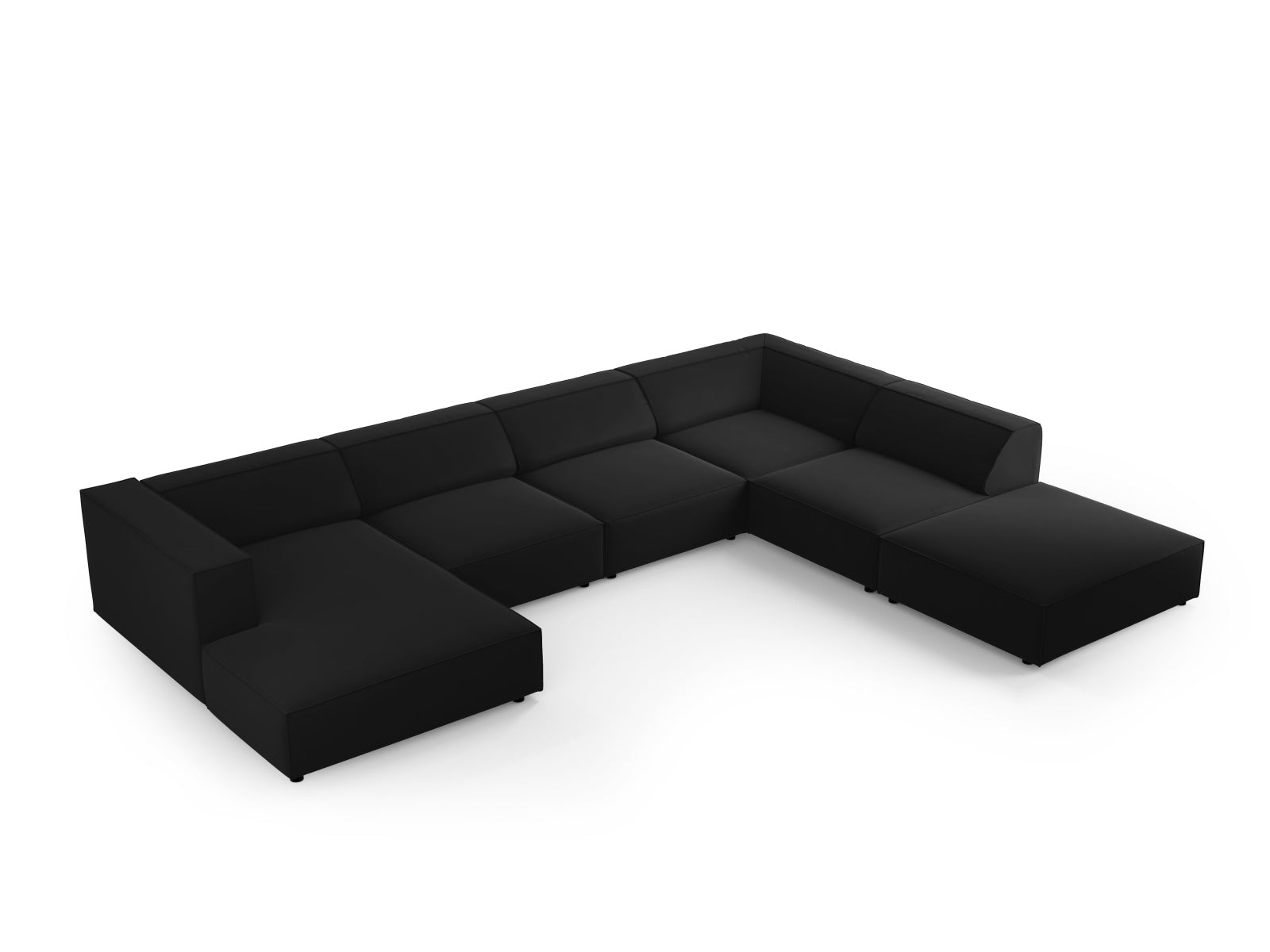 Arendal Velour Panoramic Ecksofa rechts 7 Sitzer in Black präsentiert im Onlineshop von KAQTU Design AG. Ecksofa rechts ist von Cosmopolitan Design