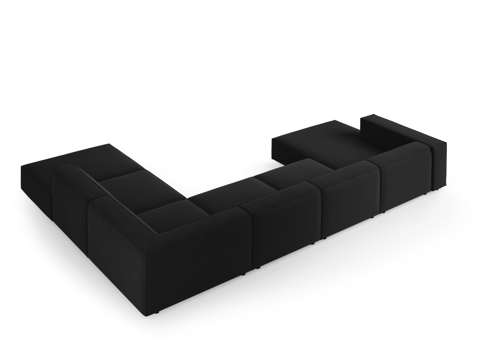 Arendal Velour Panoramic Ecksofa rechts 7 Sitzer in Black präsentiert im Onlineshop von KAQTU Design AG. Ecksofa rechts ist von Cosmopolitan Design