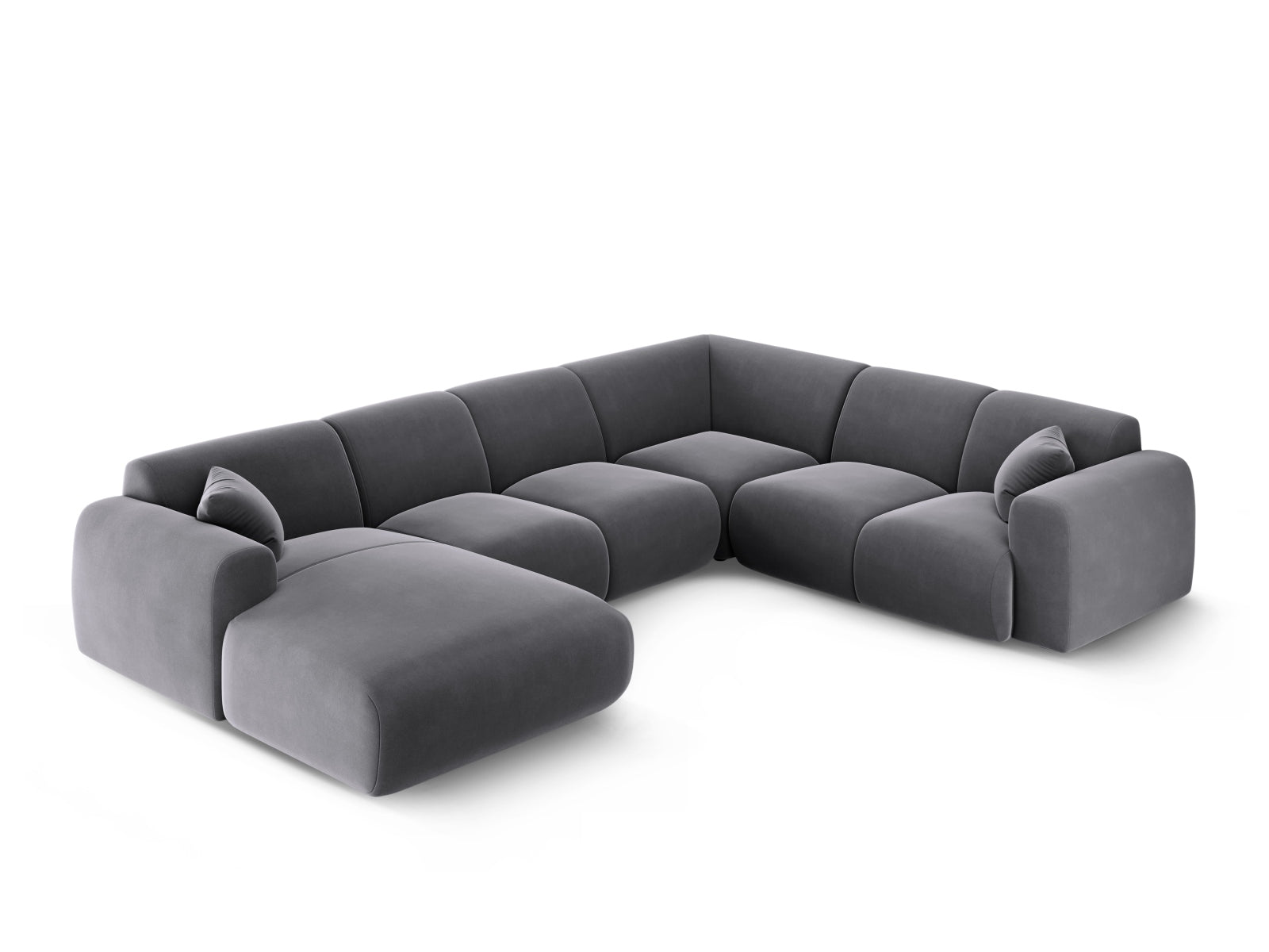 Modernes Nolio Velour Panoramic Ecksofa in Dunkelgrau, 6-Sitzer, perfekt für großzügige Wohnräume und stilvolle Einrichtungsideen.