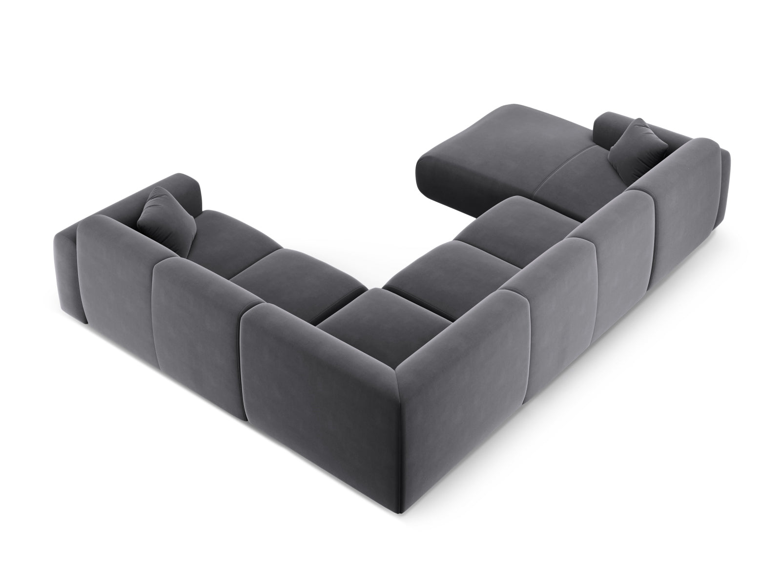 Elegantes Nolio Velour Panoramic Ecksofa in Dunkelgrau, 6-Sitzer, ideal für komfortable und stilvolle Wohnlandschaften.