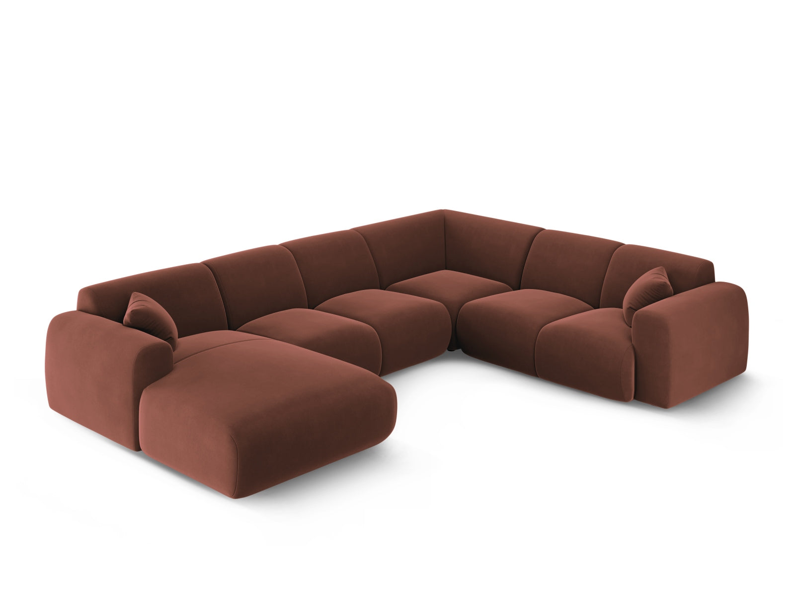 Modernes Nolio Velour Panoramic Ecksofa rechts, 6 Sitzer, 252 cm, in edlem Cuoio-Casino, perfekt für stilvolle Wohnzimmergestaltung.