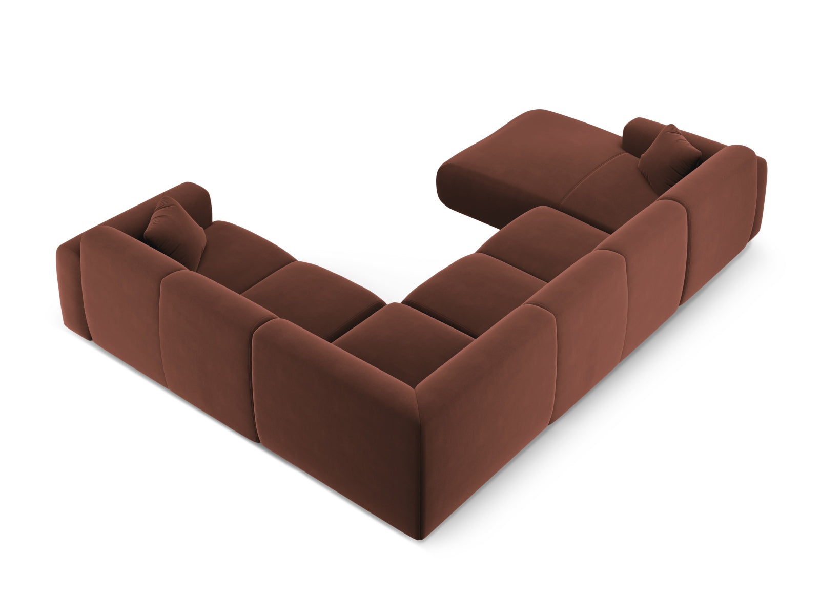 Elegantes Nolio Velour Panoramic Ecksofa rechts, 6 Sitzer, 252 cm, in hochwertigem Cuoio-Casino, ideal für gemütliche und moderne Wohnräume.