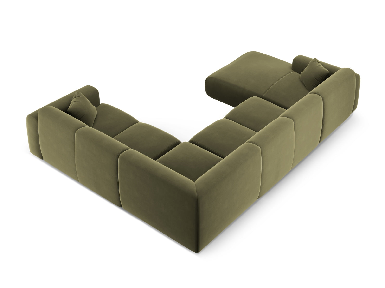 Elegantes Nolio Velour Panoramic Ecksofa in sanftem Mintgrün, 6-Sitzer, 252 cm, ideal für stilvolle und einladende Wohnräume.