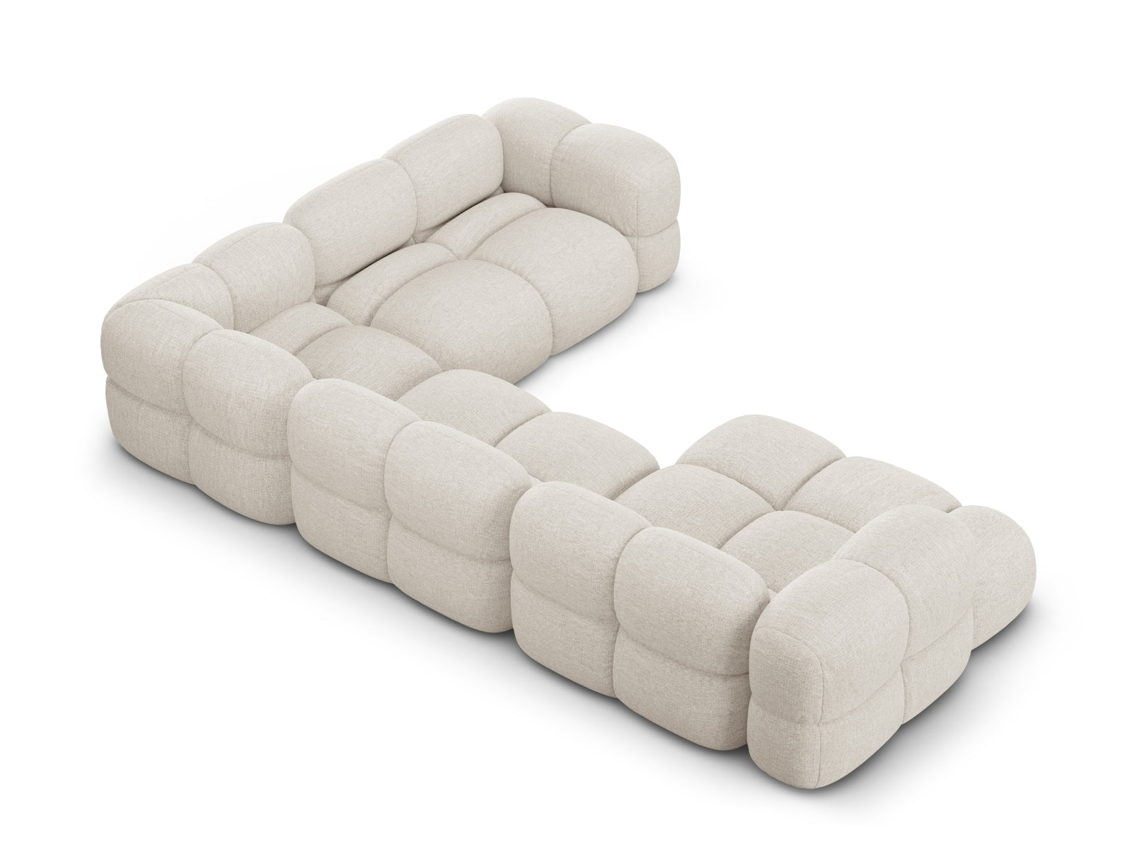 Beige Loretto Panoramic Ecksofa rechts, 5 Sitzer, 250cm, modernes Design für gemütliche Wohnzimmer, ideal für gesellige Abende.