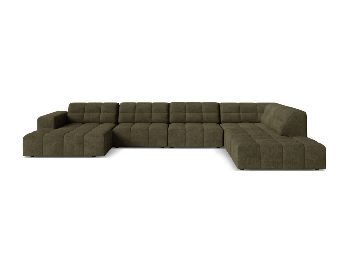 Ecksofa rechts von Cosmopolitan Design in Light Beige-Eden mit Chenille-Stoffbezug, Massivholzrahmen und schwarzen Kunststoffbeinen, Chicago-Serie.