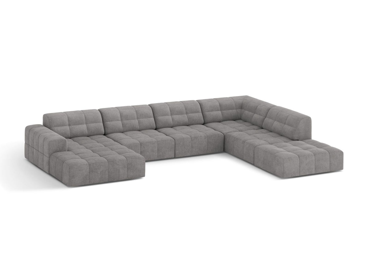 Ecksofa rechts von Cosmopolitan Design in Light Beige-Eden mit Chenille-Stoffbezug, Massivholzrahmen und schwarzen Kunststoffbeinen, Chicago-Serie.