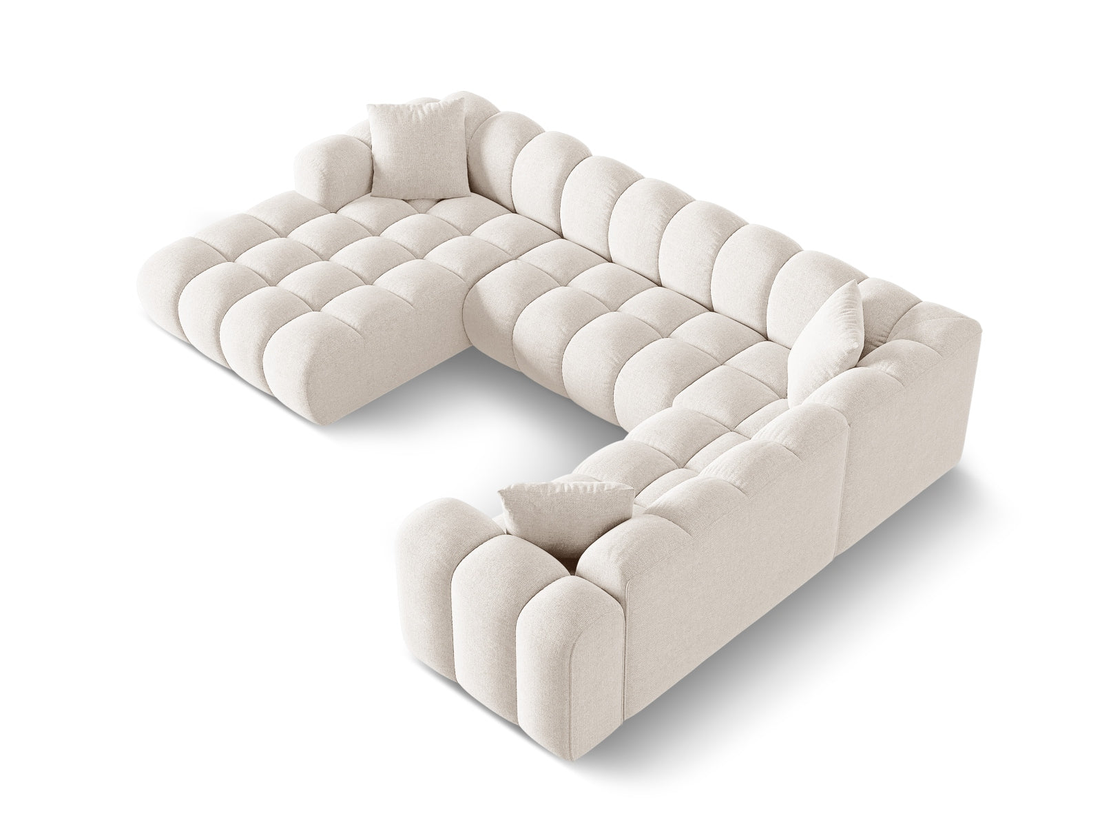 Elegantes 4-Sitzer Ecksofa rechts Panoramic Treno in sanften Beigetönen, ideal für stilvolle und komfortable Wohnräume.