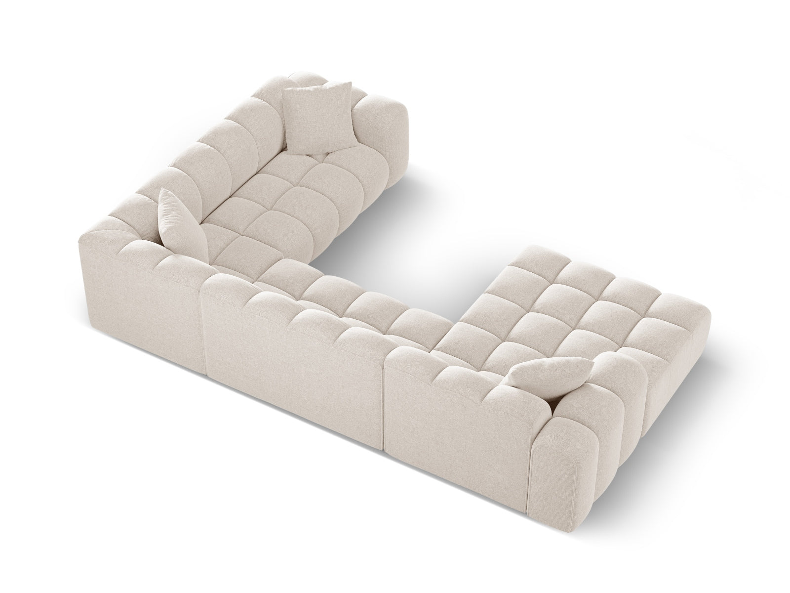 Modernes 4-Sitzer Ecksofa rechts Panoramic Treno in warmen Beigetönen, perfekt für gemütliche und einladende Wohnbereiche.
