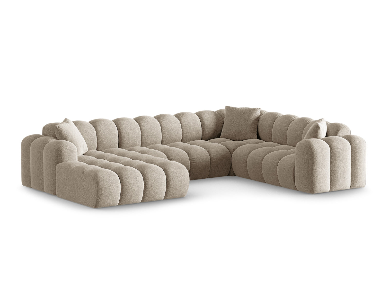 Elegantes 4-Sitzer Ecksofa rechts Panoramic Treno in stilvollem Dark Beige-Eden, ideal für moderne Wohnräume.