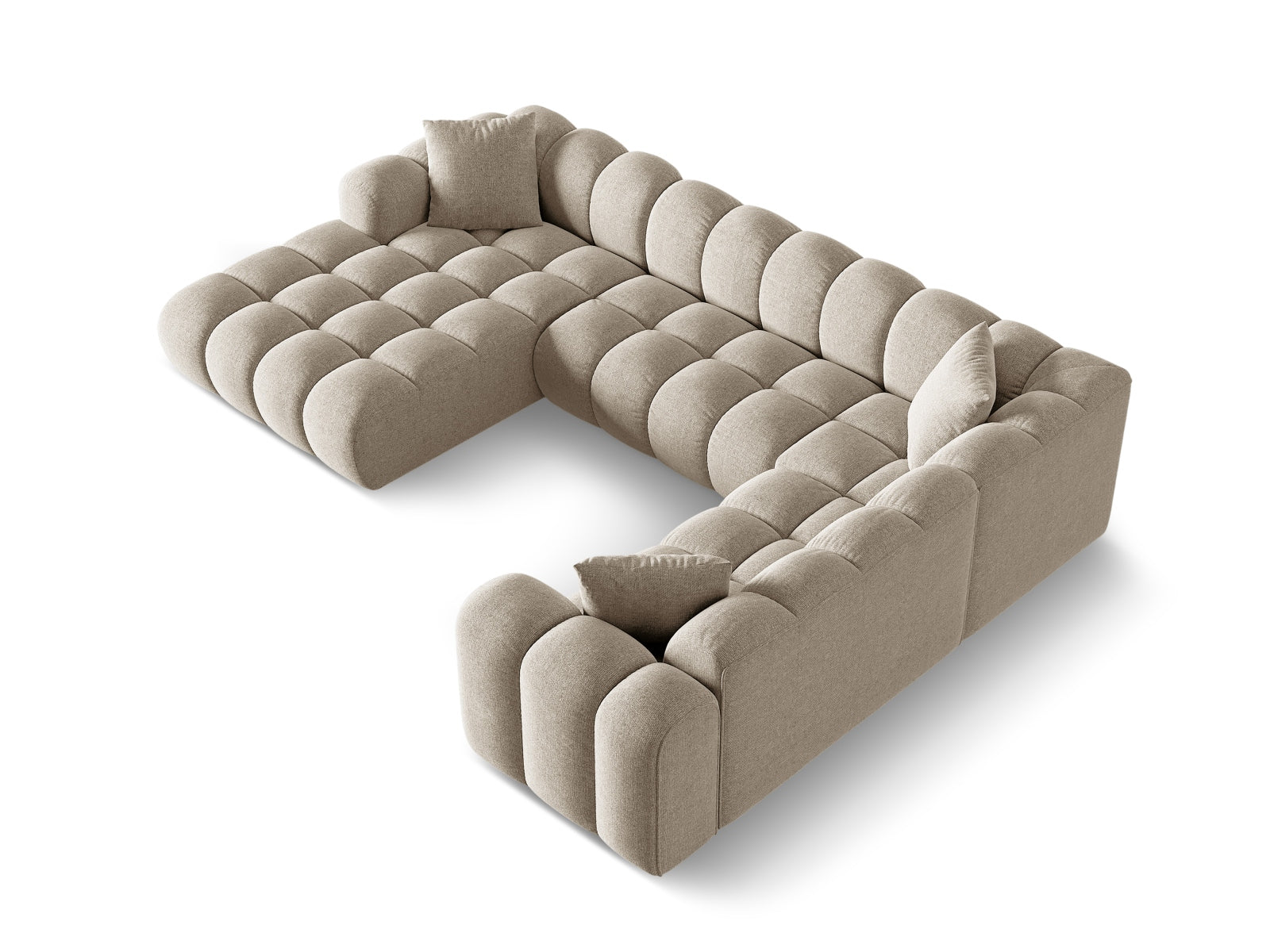 Elegantes 4-Sitzer Ecksofa rechts Panoramic Treno in luxuriösem Dunkelbeige, ideal für gemütliche und moderne Wohnräume.