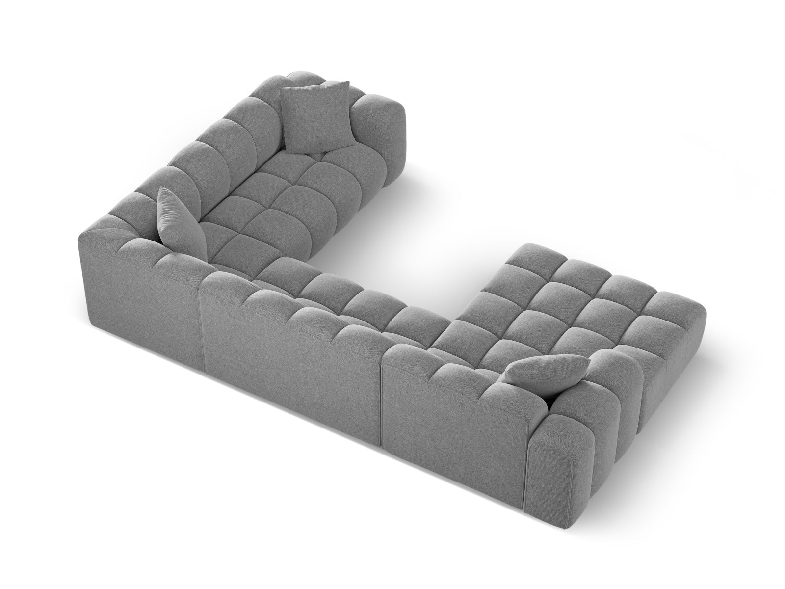 Modernes 4-Sitzer Ecksofa rechts Panoramic Treno in stilvollem Grau, perfekt für gemütliche und elegante Wohnbereiche von Cosmopolitan Design.