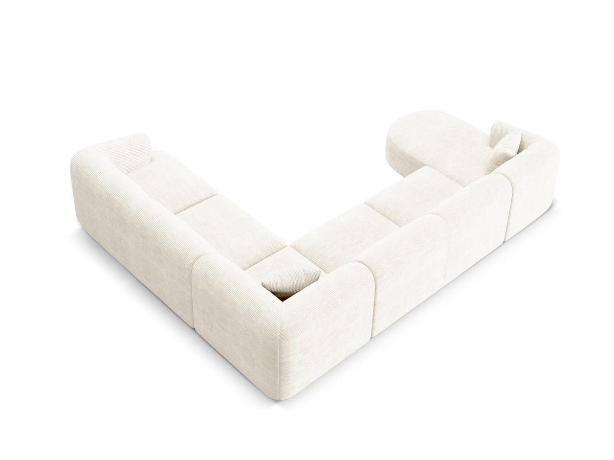 Modulares Ecksofa Campi mit Récamière rechts, Stoffbezug und schwarzen Beinen