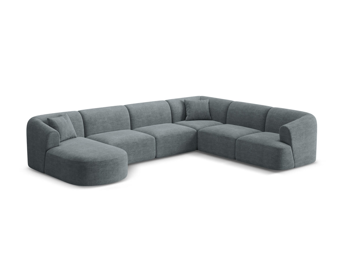 Modulares Ecksofa Campi mit Récamière rechts, Stoffbezug und schwarzen Beinen