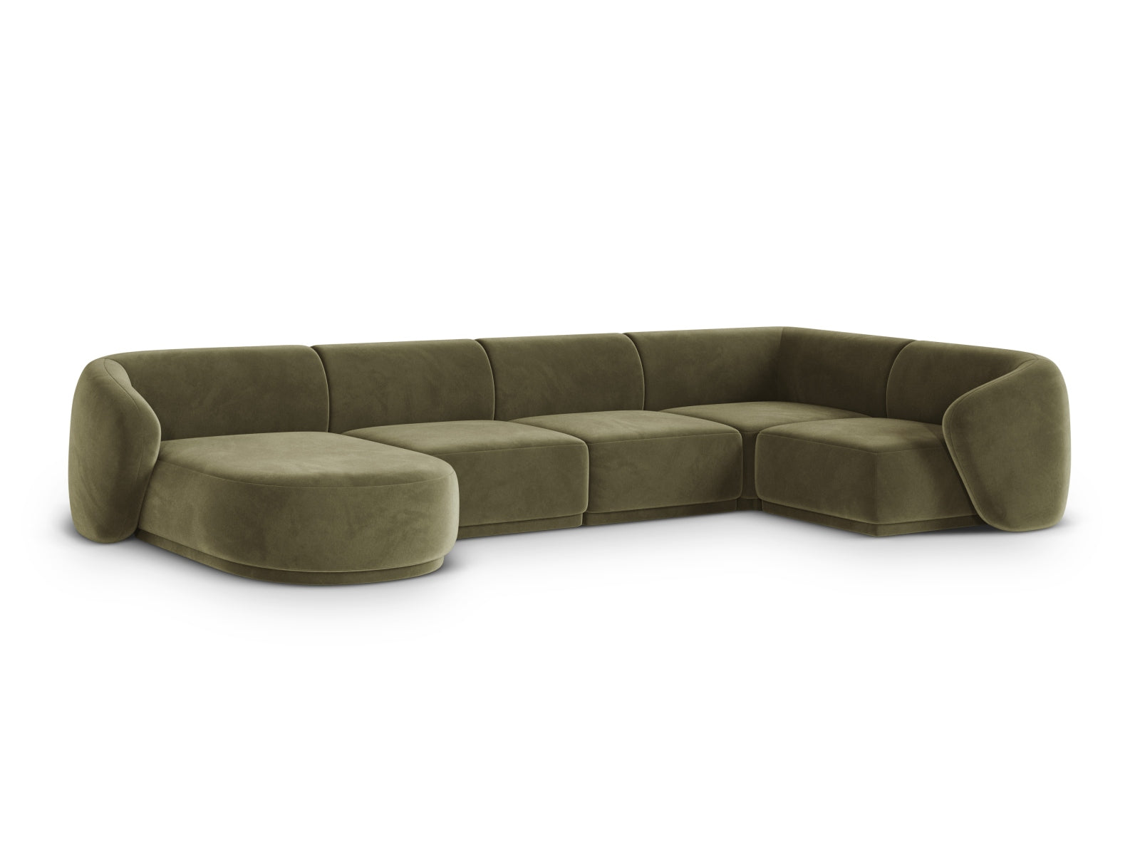 Elegantes 6-Sitzer Panoramic Ecksofa rechts Gomera in stilvollem Grün, ideal für moderne Wohnräume und gemütliche Abende.
