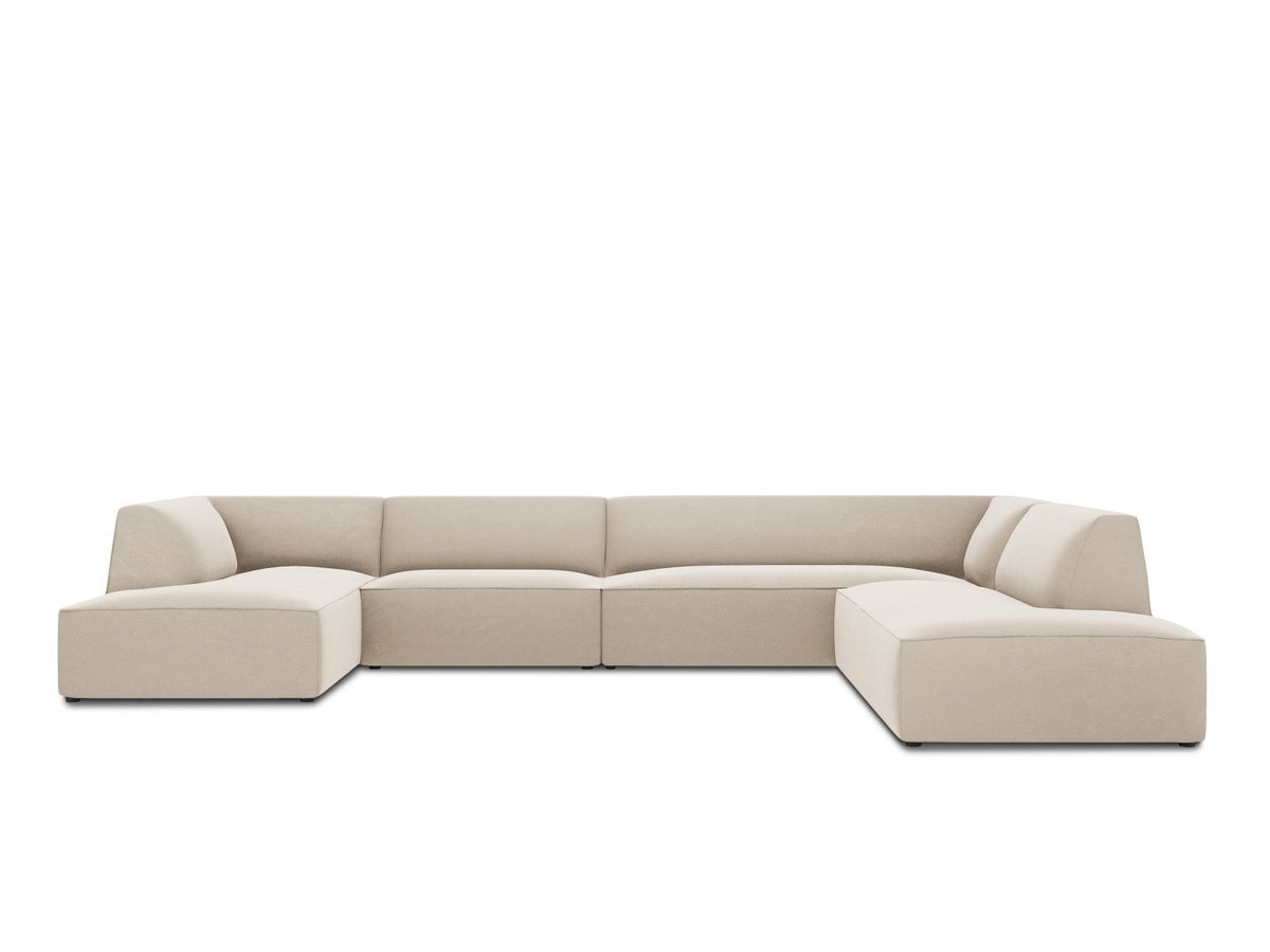Panorama-Ecksofa rechts Siena mit Samtbezug in Bottle Green, Holzrahmen und schwarzen Kunststoffbeinen, 7 Sitzplätze, 273cm Tiefe.