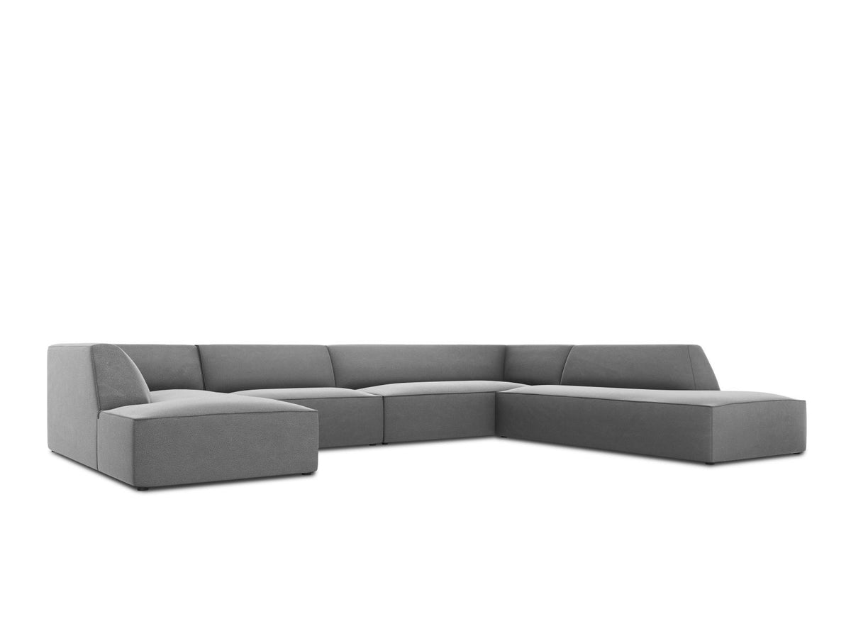 Panorama-Ecksofa rechts Siena mit Samtbezug in Bottle Green, Holzrahmen und schwarzen Kunststoffbeinen, 7 Sitzplätze, 273cm Tiefe.