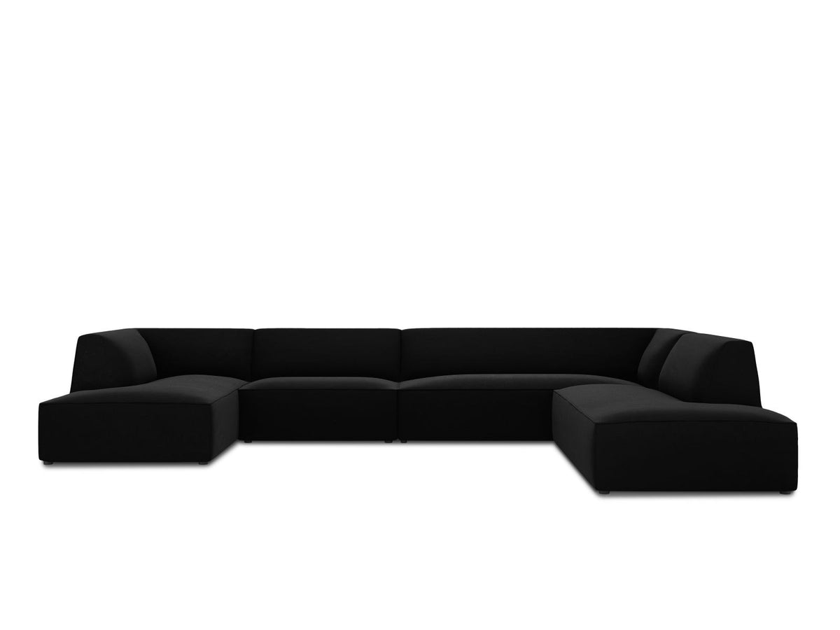 Panorama-Ecksofa rechts Siena mit Samtbezug in Bottle Green, Holzrahmen und schwarzen Kunststoffbeinen, 7 Sitzplätze, 273cm Tiefe.