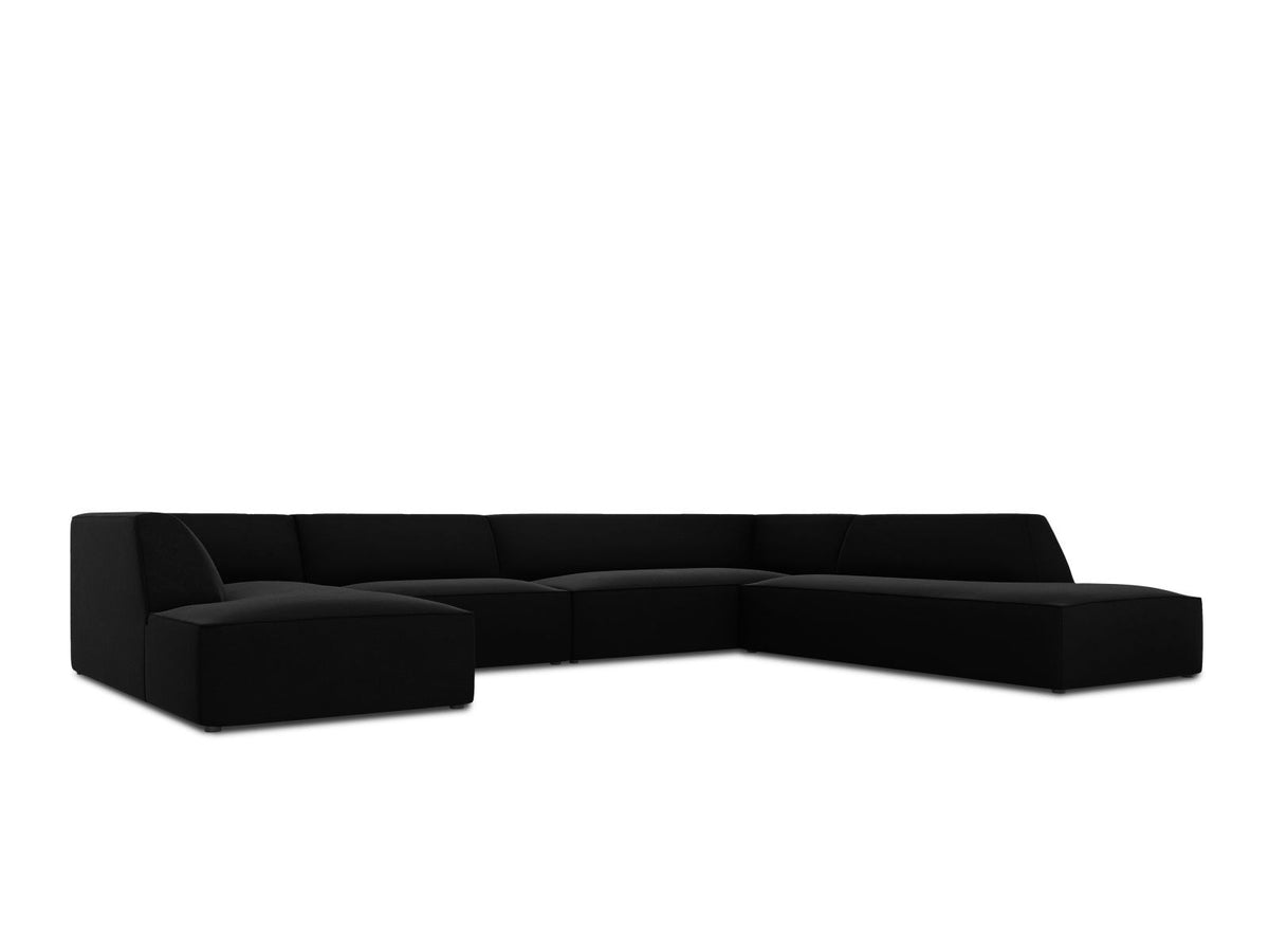 Panorama-Ecksofa rechts Siena mit Samtbezug in Bottle Green, Holzrahmen und schwarzen Kunststoffbeinen, 7 Sitzplätze, 273cm Tiefe.