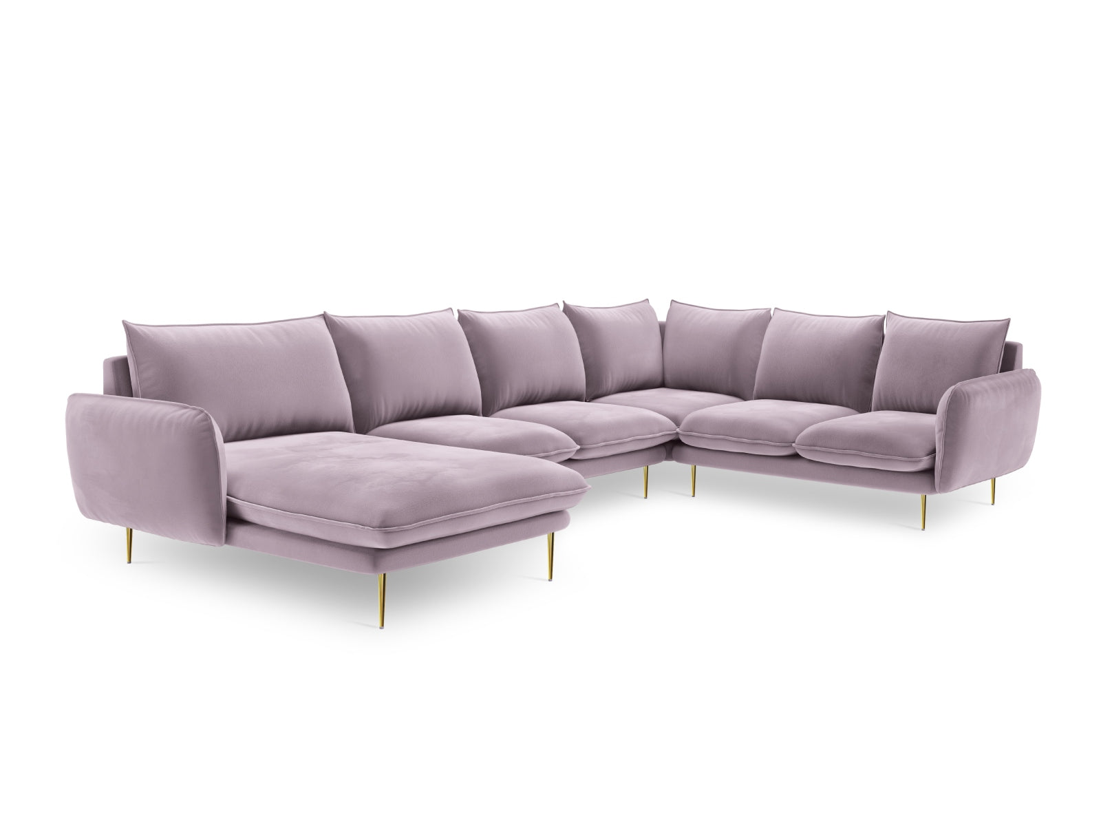 Entdecken Sie das elegante Vienna Velour Panoramic Ecksofa rechts – ein 7-Sitzer mit 235 cm, der Stil und Komfort in Ihr Wohnzimmer bringt.