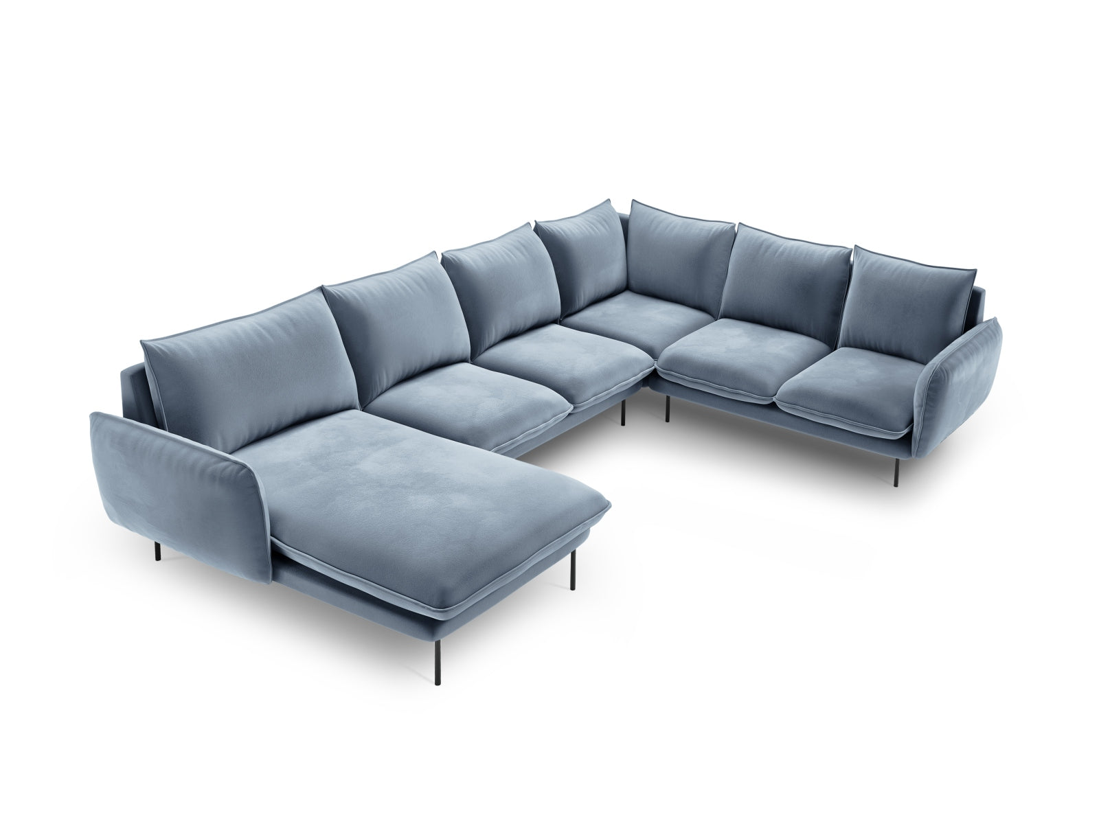 Vienna Velour Panoramic Ecksofa rechts 7 Sitzer 235cm in Blue/Schwarz präsentiert im Onlineshop von KAQTU Design AG. Ecksofa rechts ist von Cosmopolitan Design