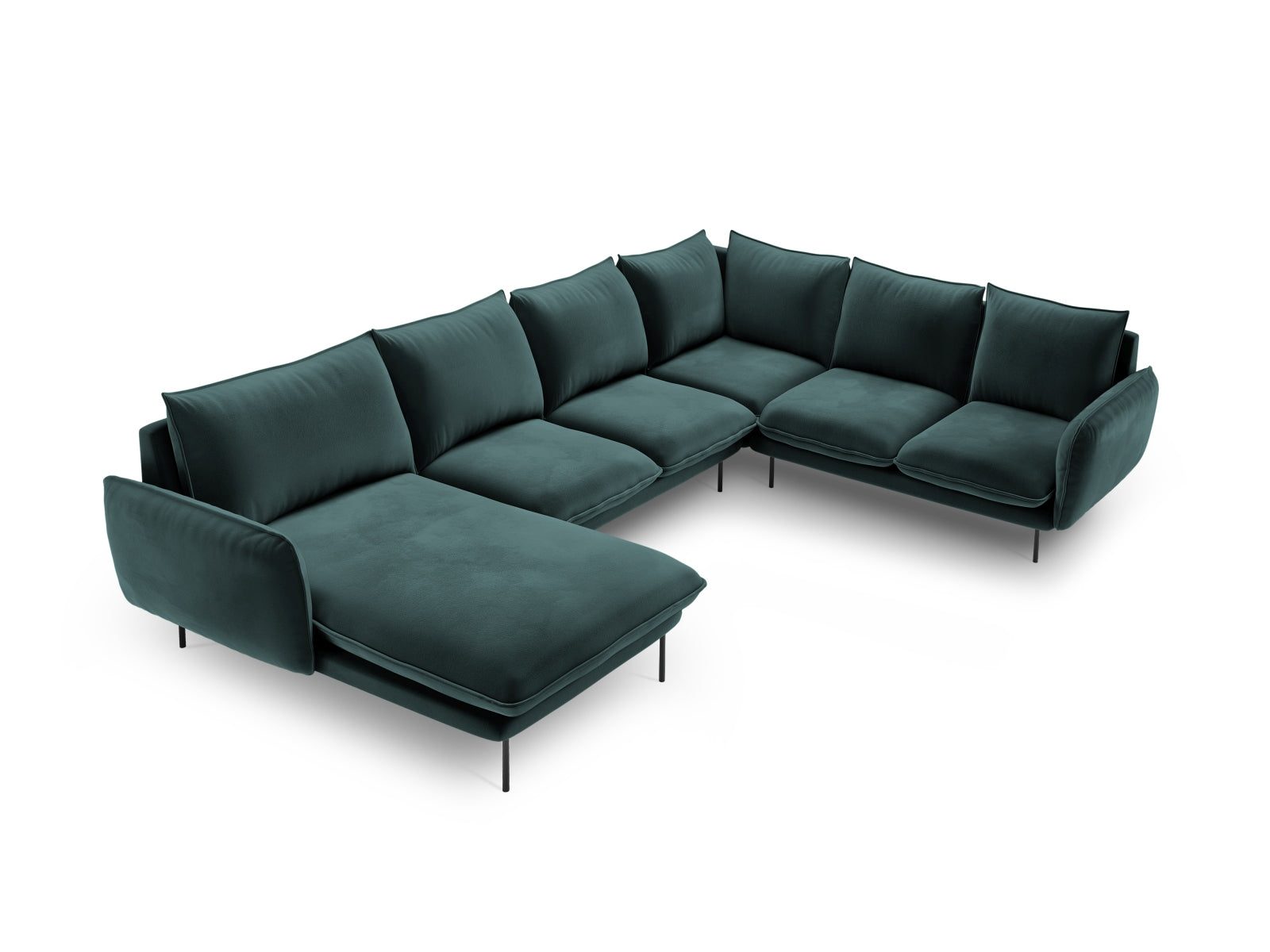 Vienna Velour Panoramic Ecksofa rechts 7 Sitzer 235cm in Petrol/Schwarz präsentiert im Onlineshop von KAQTU Design AG. Ecksofa rechts ist von Cosmopolitan Design