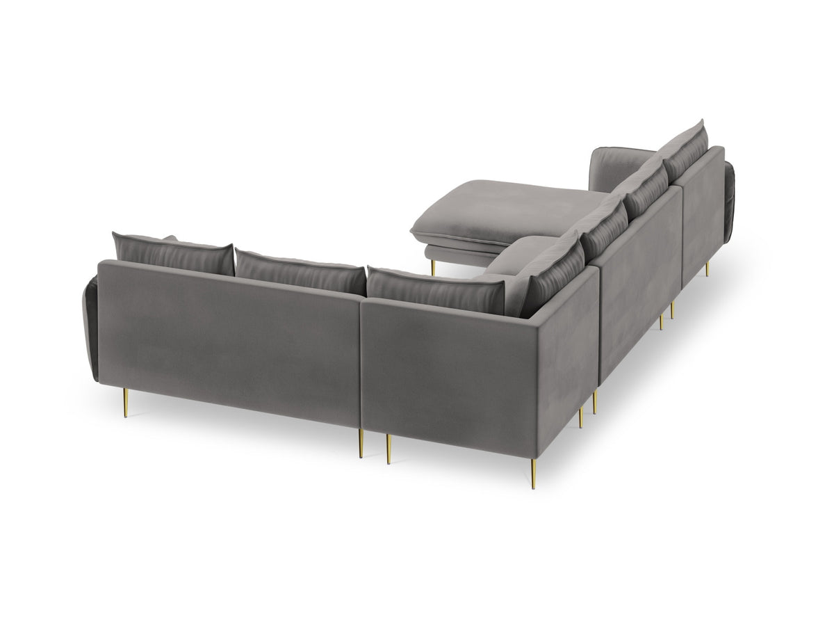 Vienna Velour Panoramic Ecksofa rechts 7 Sitzer 235cm in Light Grey/Gold-Bluvel präsentiert im Onlineshop von KAQTU Design AG. Ecksofa rechts ist von Cosmopolitan Design