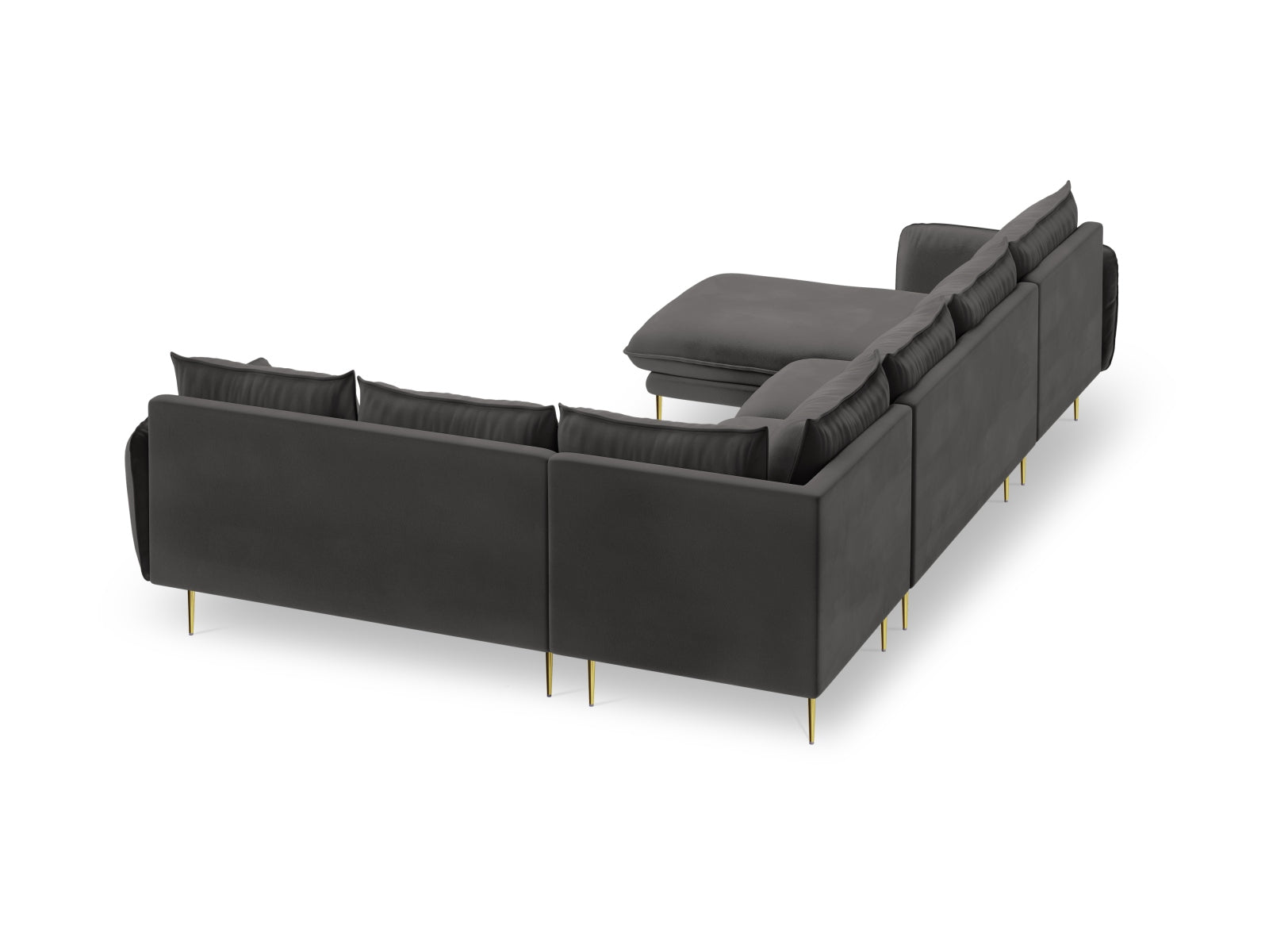 Entdecken Sie das elegante Vienna Velour Panoramic Ecksofa rechts – ein 7-Sitzer mit 235 cm, der Stil und Gemütlichkeit in Ihr Wohnzimmer bringt.