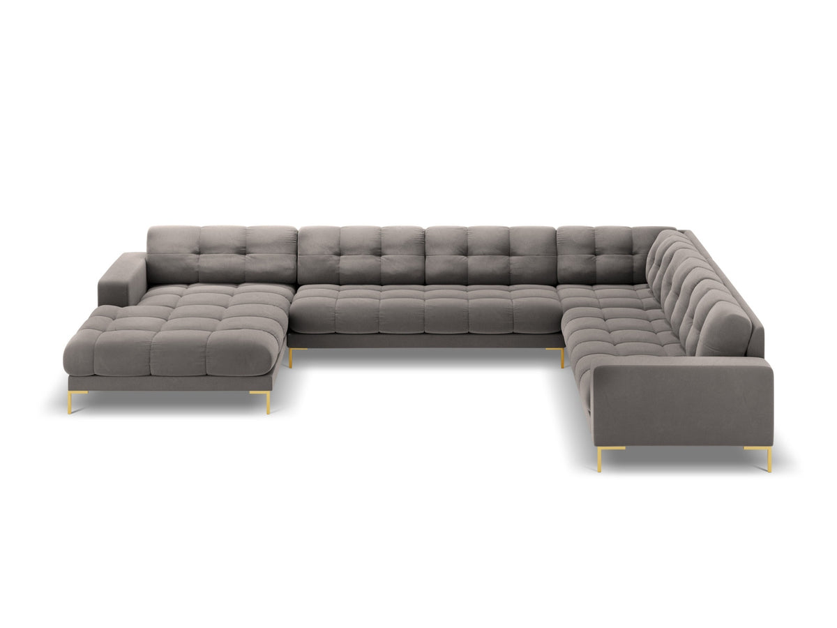 7-Sitzer Panoramic Ecksofa rechts Bali in Light Grey-Bluvel präsentiert im Onlineshop von KAQTU Design AG. Ecksofa rechts ist von Cosmopolitan Design