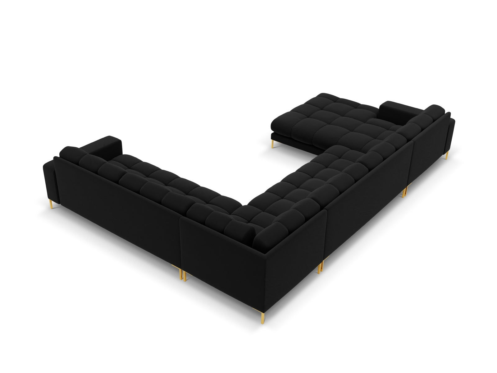 Elegantes 7-Sitzer Panoramic Ecksofa rechts Bali in hochwertigem Black-Bluvel, ideal für gesellige Abende und modernes Wohndesign.