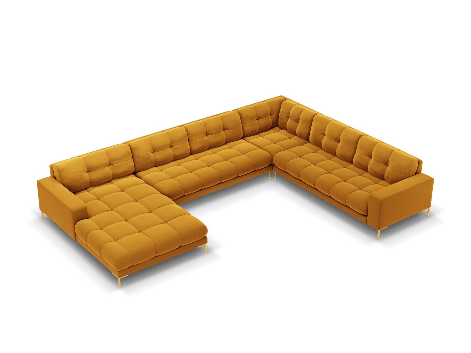 Modernes 7-Sitzer Ecksofa Bali mit Panoramadesign, rechtsseitig, perfekt für gemütliche und stilvolle Wohnbereiche von Cosmopolitan Design.