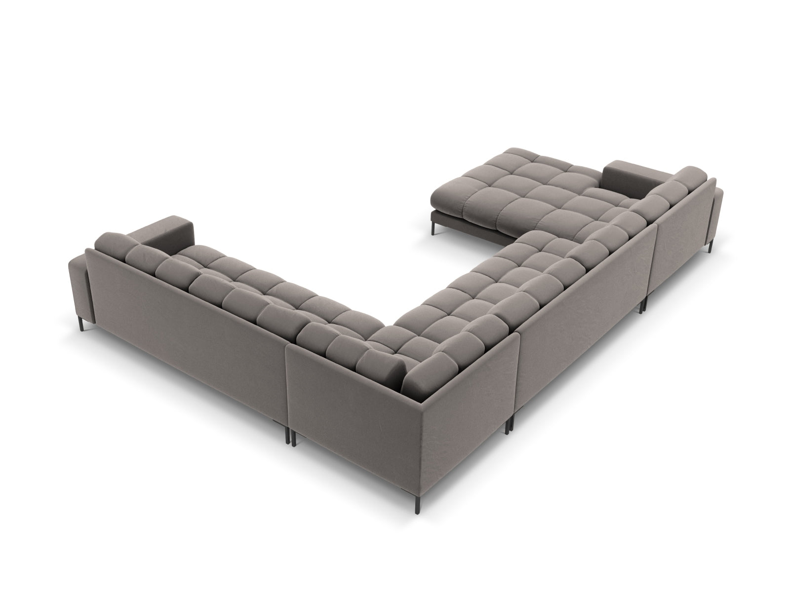 Elegantes 7-Sitzer Ecksofa rechts Bali in zeitlosem Grau-Bluvel, ideal für entspannte Stunden und stilvolle Einrichtung von Cosmopolitan Design.
