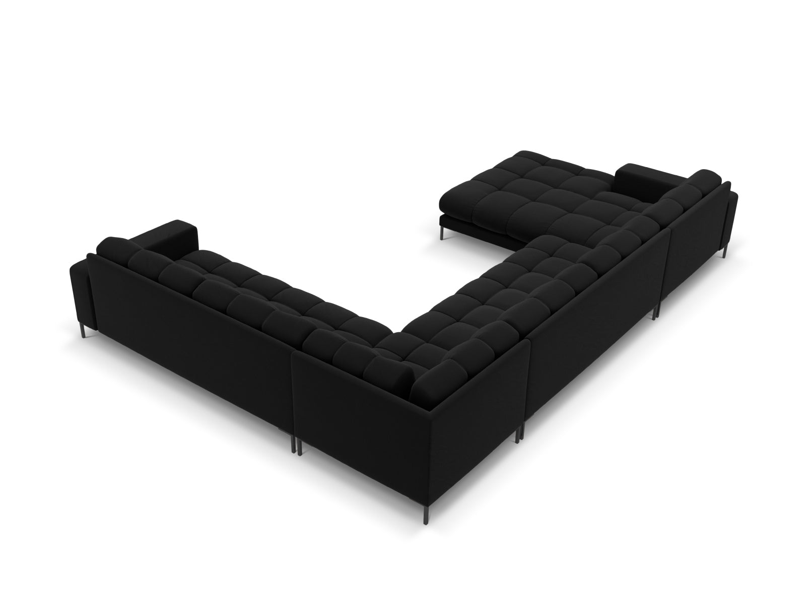 Elegantes 7-Sitzer Ecksofa rechts Bali in hochwertigem Black-Bluvel, ideal für gesellige Abende und modernes Wohndesign.