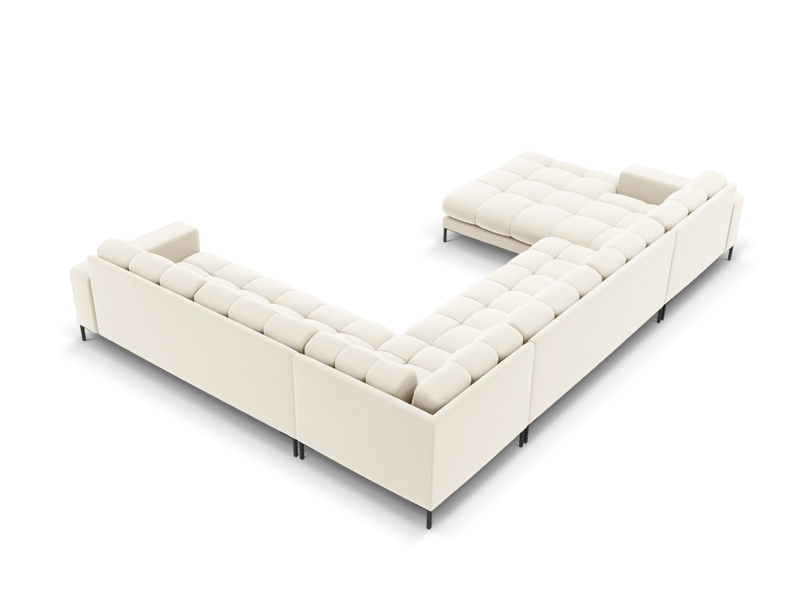 Elegantes 7-Sitzer Panoramic Ecksofa Bali in stilvollem Beige, ideal für großzügige Wohnräume und entspannte Stunden. Von Cosmopolitan Design.