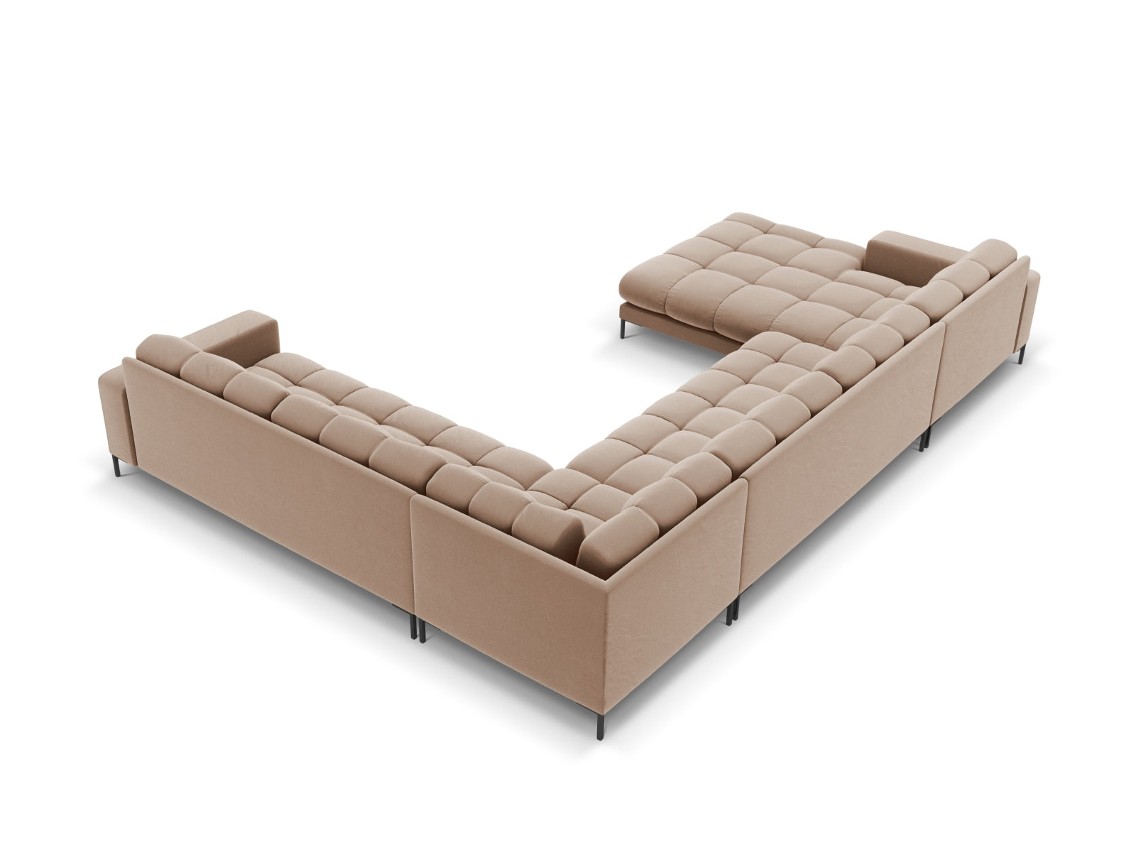 Geräumiges 7-Sitzer Ecksofa rechts Bali in modernem Beige-Bluvel, perfekt für entspannte Stunden und einladende Wohnatmosphäre.