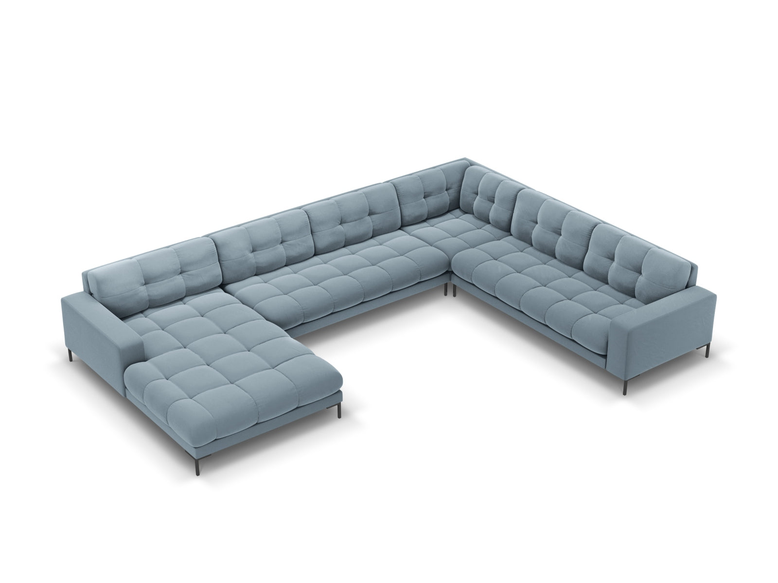 7-Sitzer Panoramic Ecksofa rechts Bali in Light Blue-Bluvel präsentiert im Onlineshop von KAQTU Design AG. Ecksofa rechts ist von Cosmopolitan Design