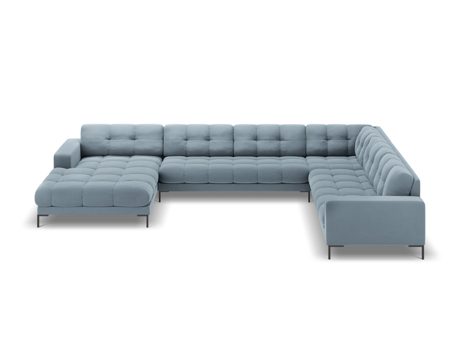 Elegantes 7-Sitzer Ecksofa Bali in sanftem Hellblau, ideal für stilvolle Wohnräume, präsentiert von Cosmopolitan Design.