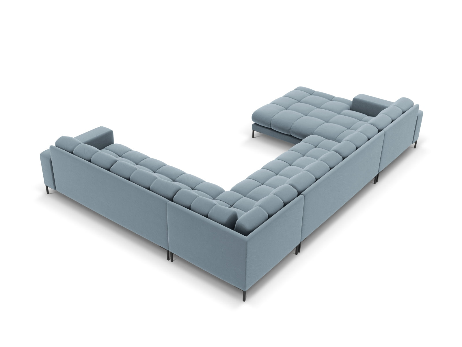 Elegantes 7-Sitzer Ecksofa Bali in sanftem Hellblau, ideal für stilvolle Wohnräume, erhältlich bei Cosmopolitan Design.