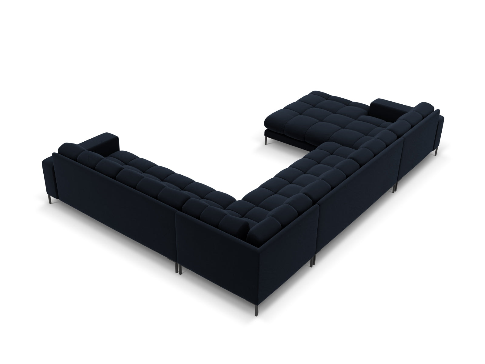 Elegantes 7-Sitzer Ecksofa Bali in stilvollem Dunkelblau, ideal für großzügige Wohnräume, erhältlich bei Cosmopolitan Design.