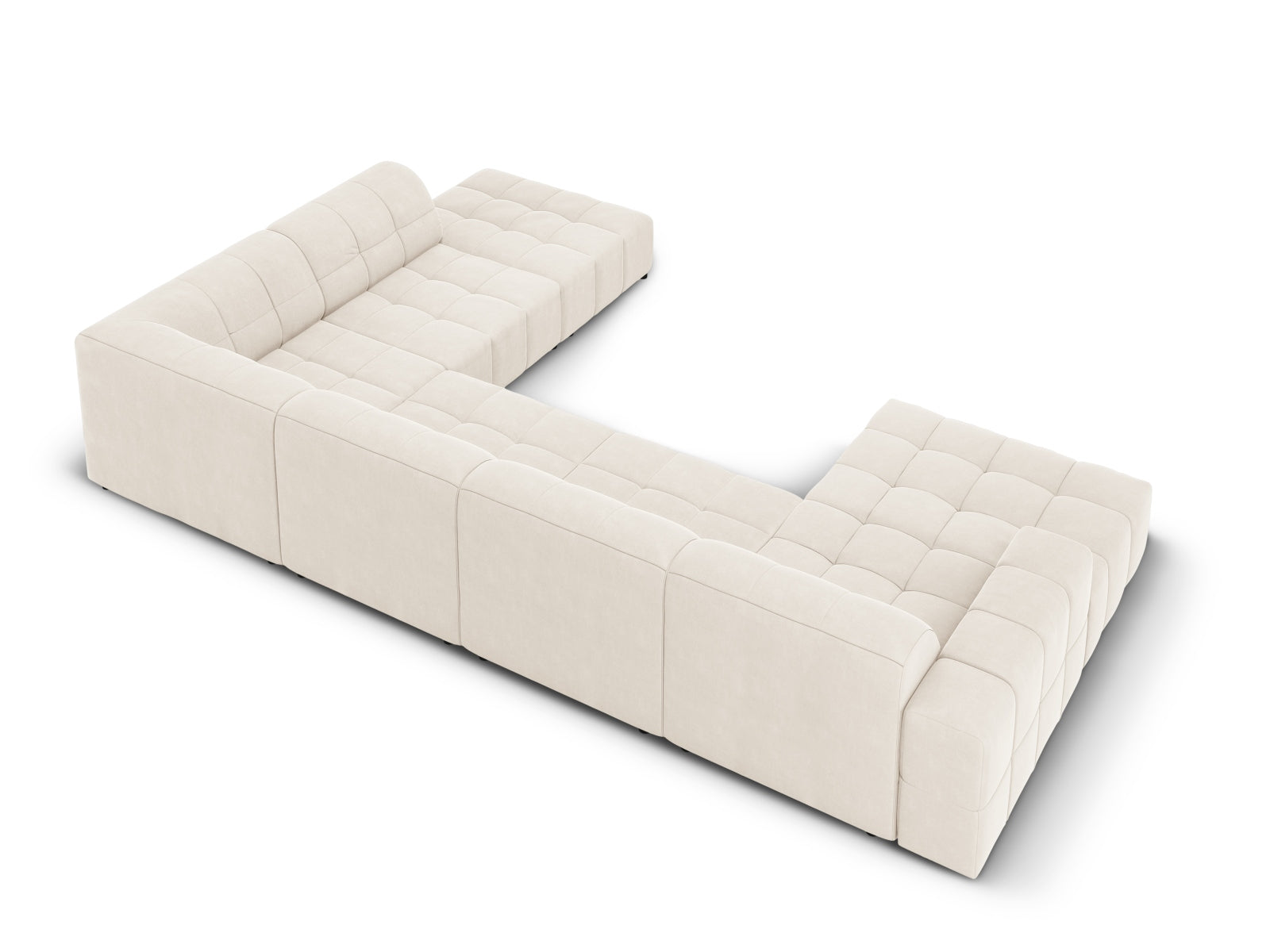 Modernes 7-sitziges Ecksofa Chicago in hellem Velours, 262 cm, perfekt für gemütliche und stilvolle Wohnlandschaften.
