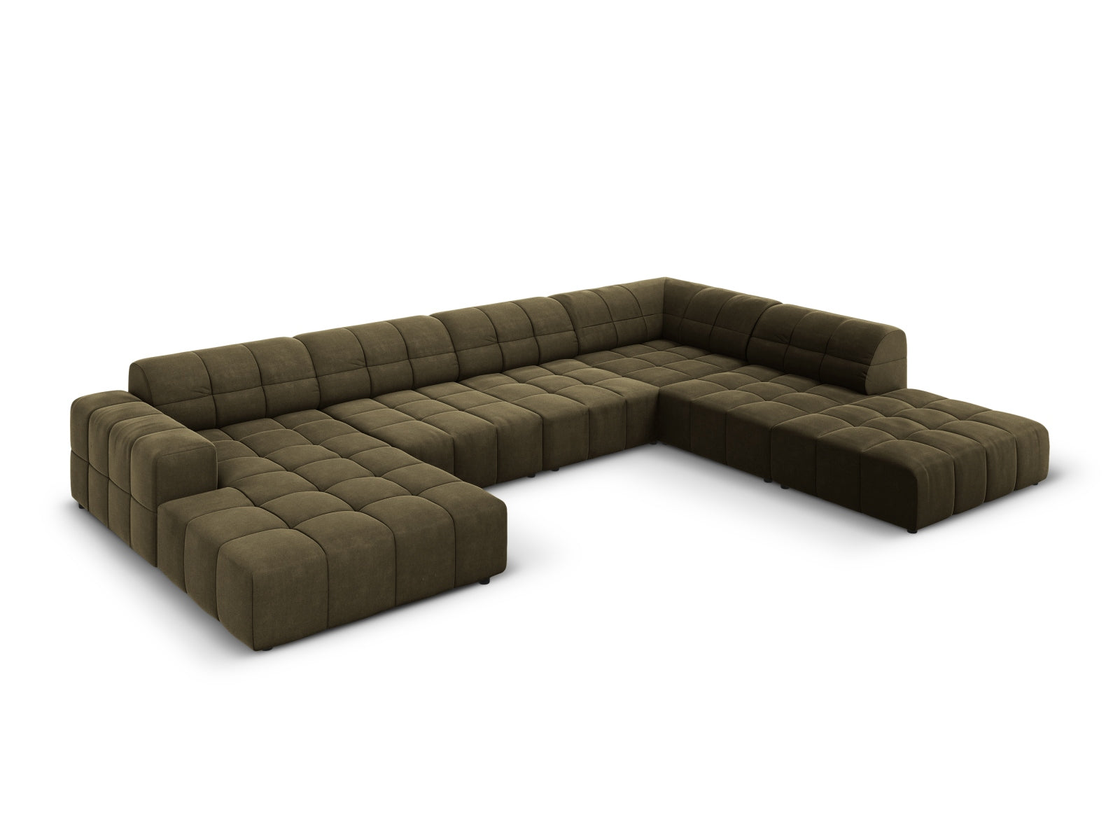 Elegantes Chicago Velour Panoramic Ecksofa in Green-Bluvel, 7-Sitzer, 262 cm, ideal für stilvolle Wohnräume.