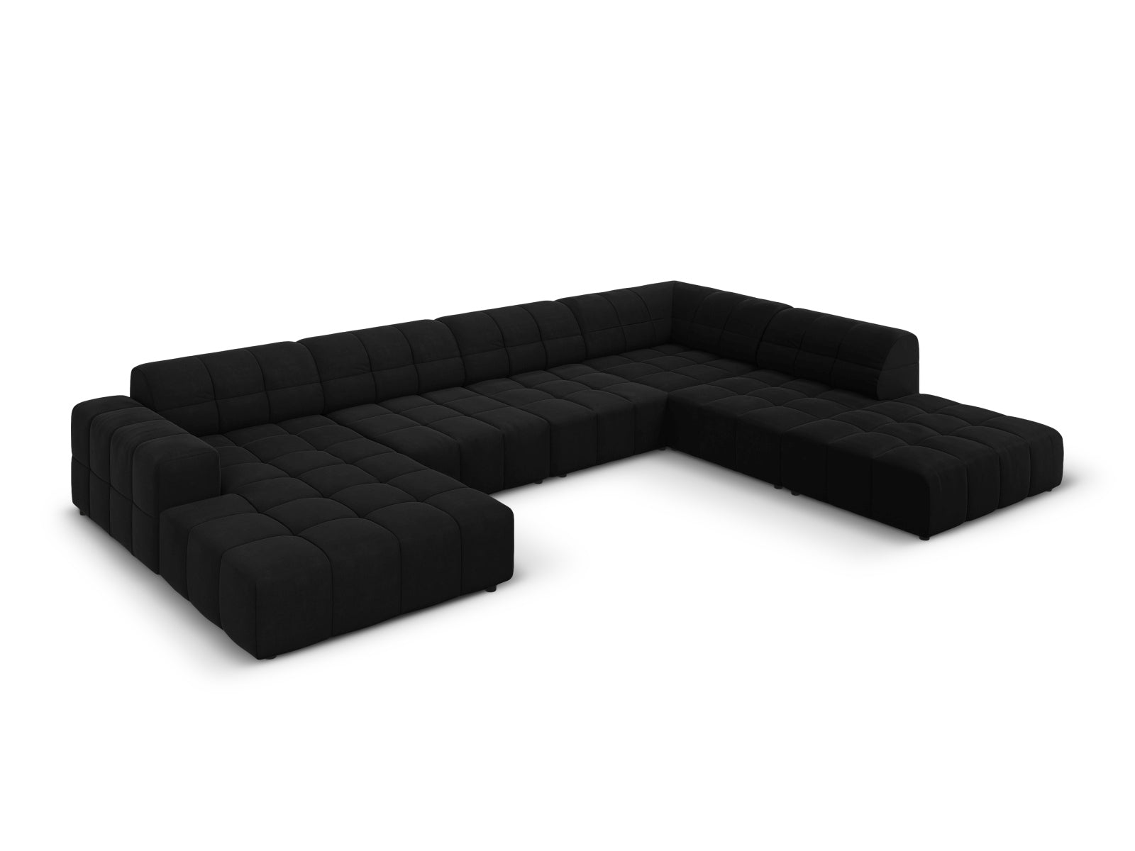 Chicago Velour Panoramic Ecksofa rechts 7 Sitzer 262cm in Black präsentiert im Onlineshop von KAQTU Design AG. Ecksofa rechts ist von Cosmopolitan Design