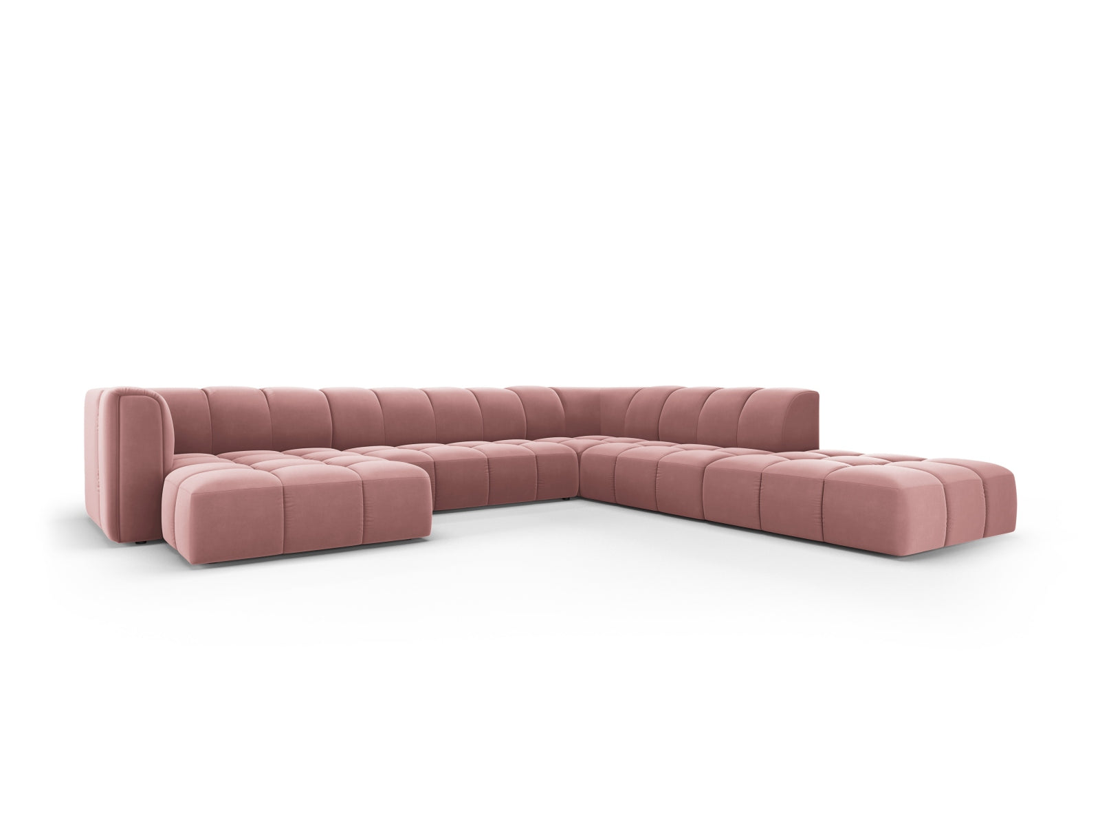 Modulares 7-Sitzer Ecksofa Panoramic rechts in stilvollem Pink-Bluvel, ideal für moderne Wohnräume, präsentiert von Cosmopolitan Design.