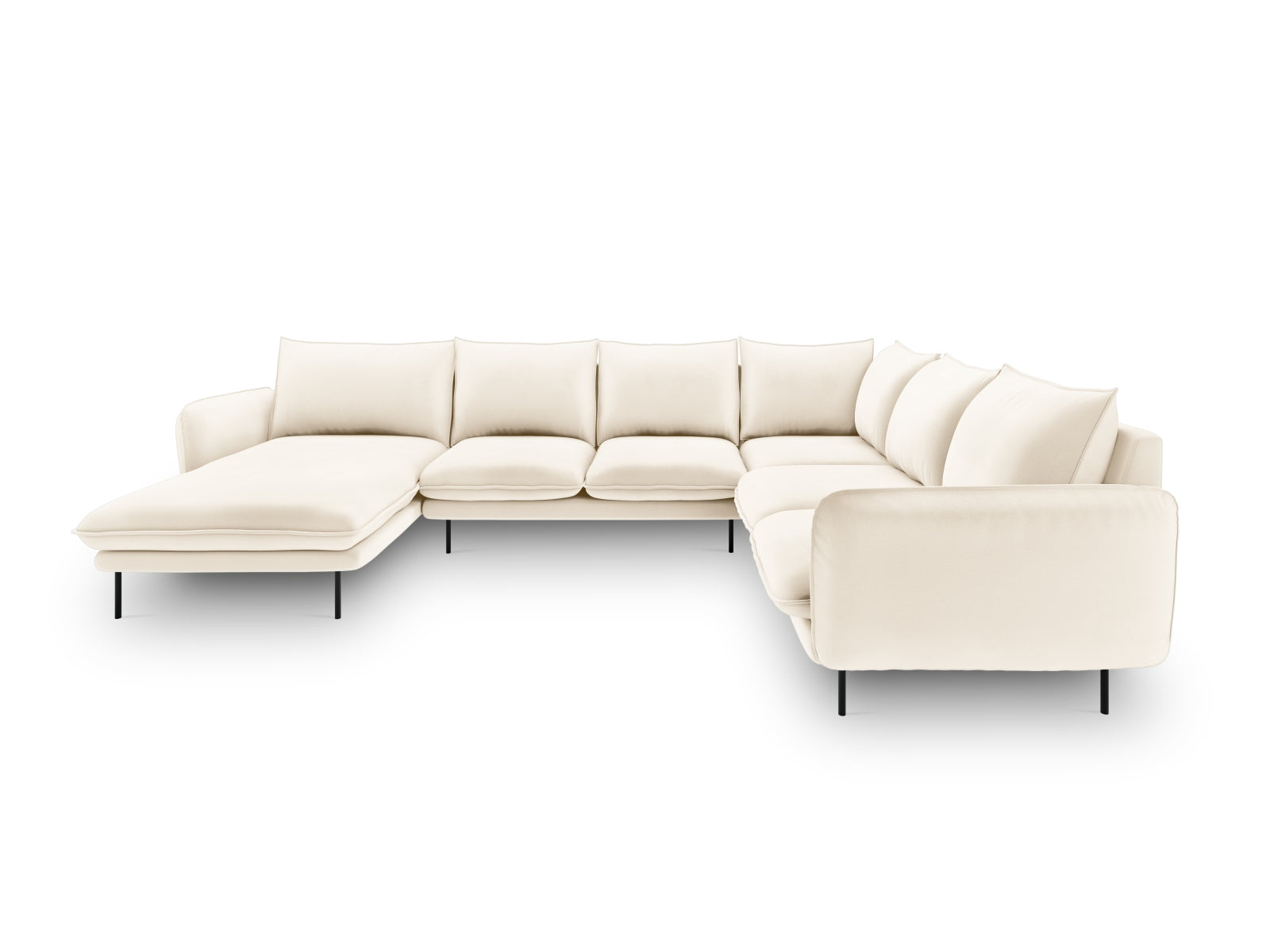 Entdecken Sie das elegante Vienna Velour Panoramic Ecksofa rechts – 7 Sitzer mit 235 cm Breite. Ideal für stilvolle Wohnzimmer und gesellige Abende.