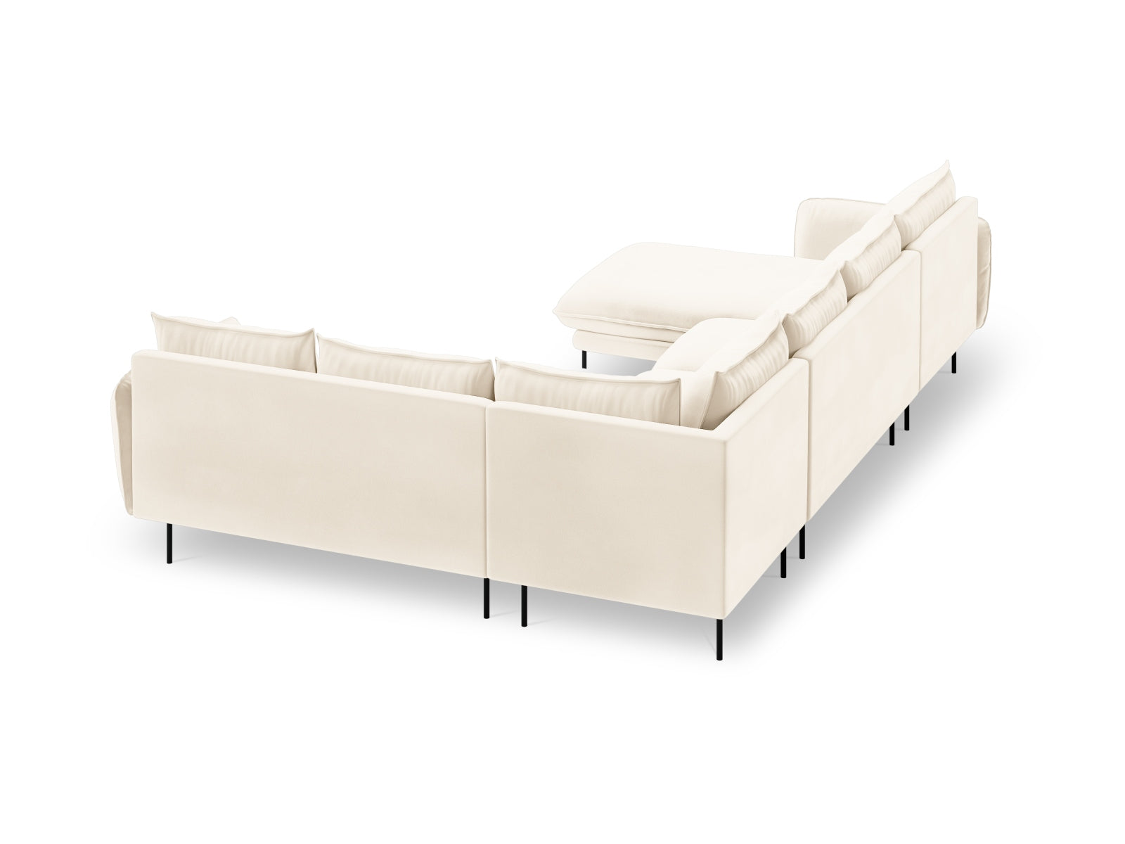 Elegantes 7-sitziges Ecksofa in Velours, rechteckige Form, ideal für großzügige Wohnräume und entspannte Abende.